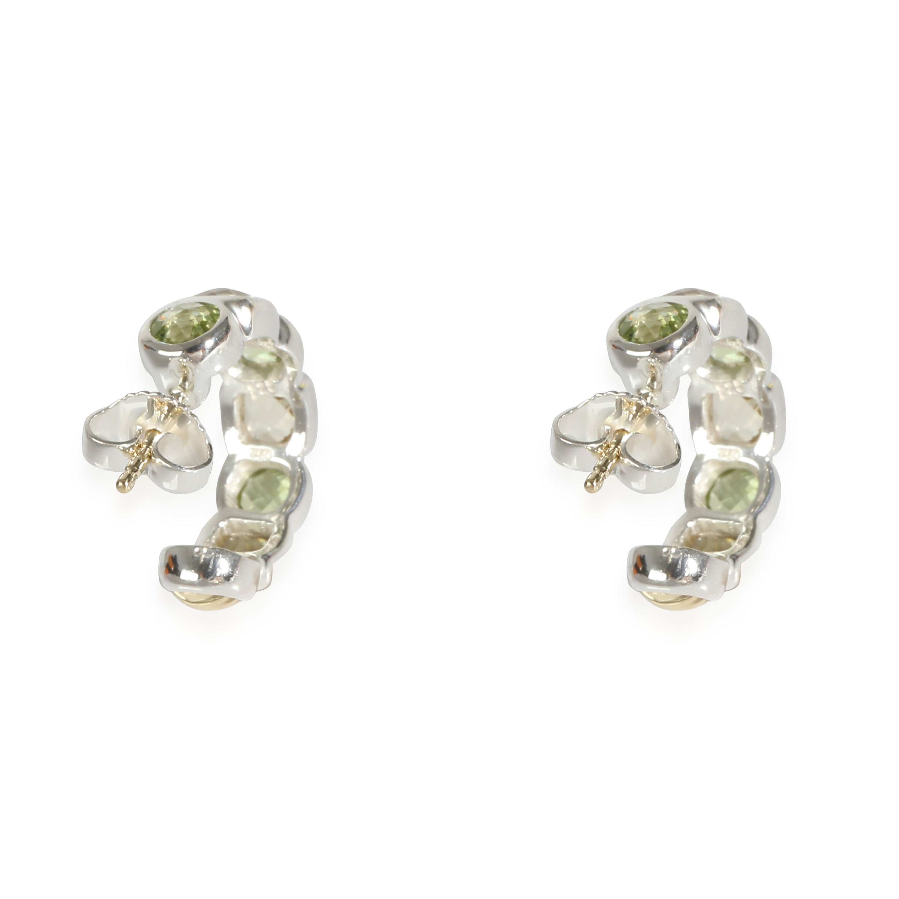 David Yurman Chiclet Hoop Peridot & Praisolite Earrings in  Sterling Silver