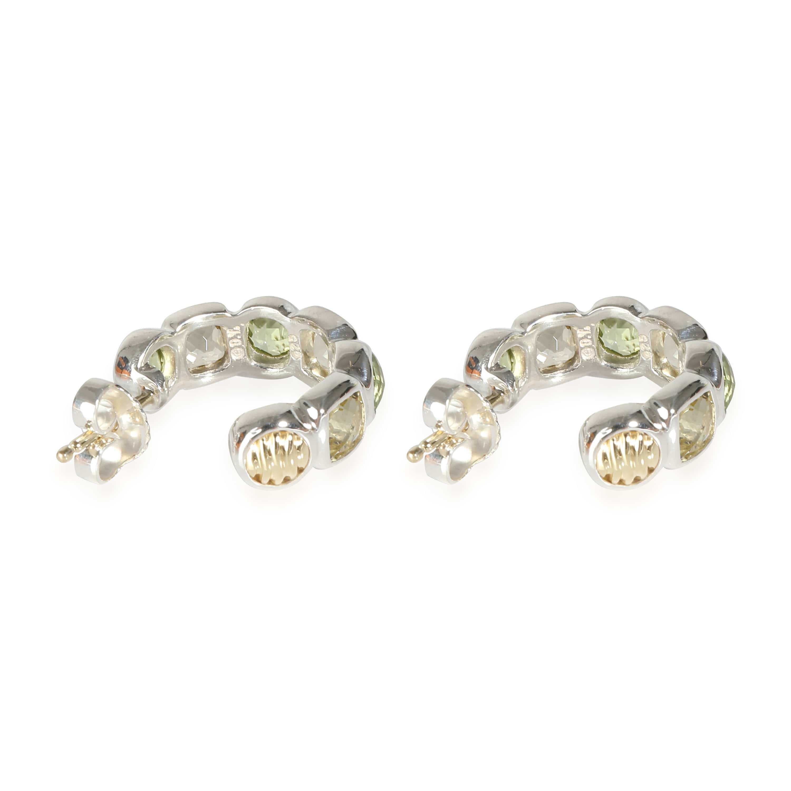 David Yurman Chiclet Hoop Peridot & Praisolite Earrings in  Sterling Silver