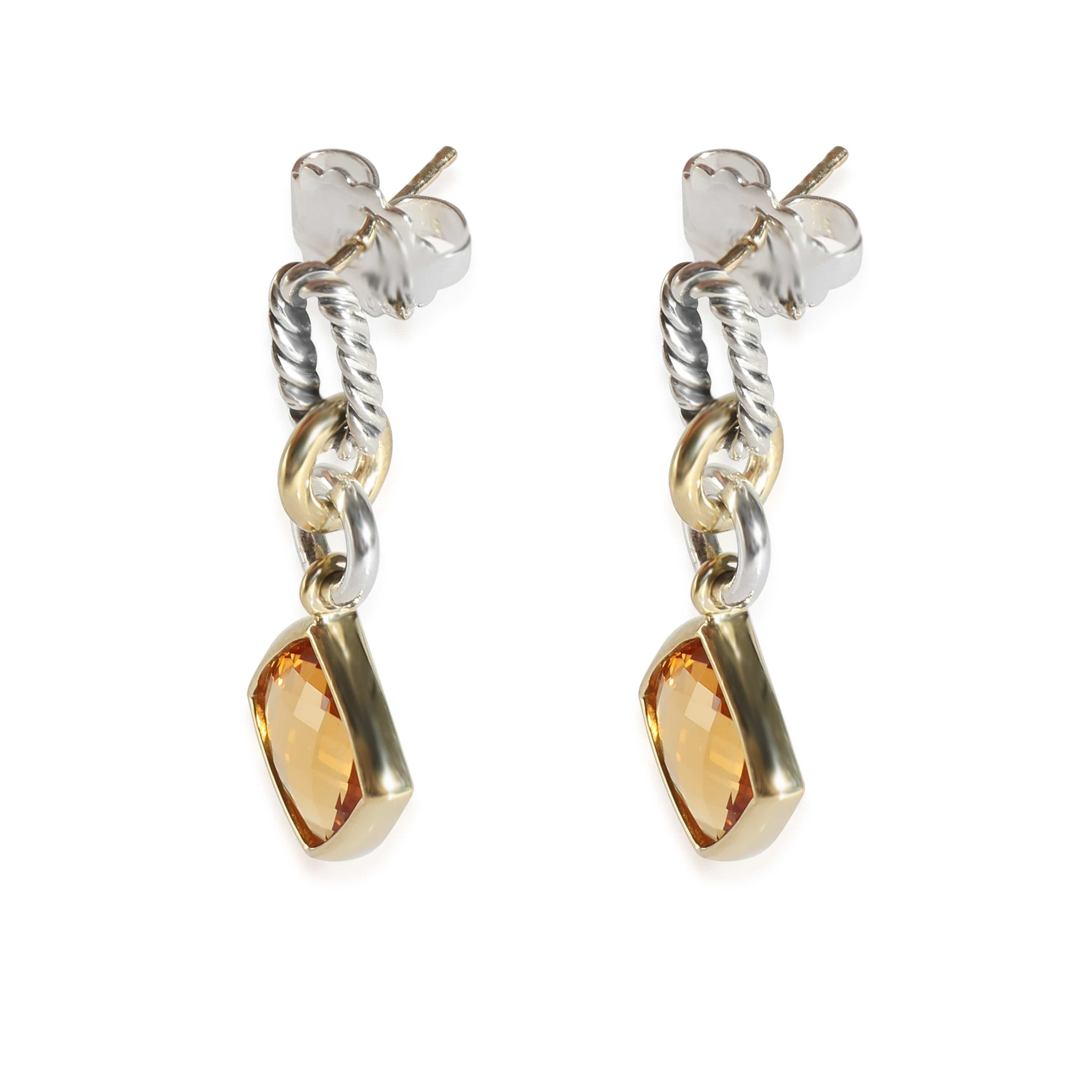 David Yurman Citrine Drop Earrings in 18k Yellow Gold/Sterling Silver