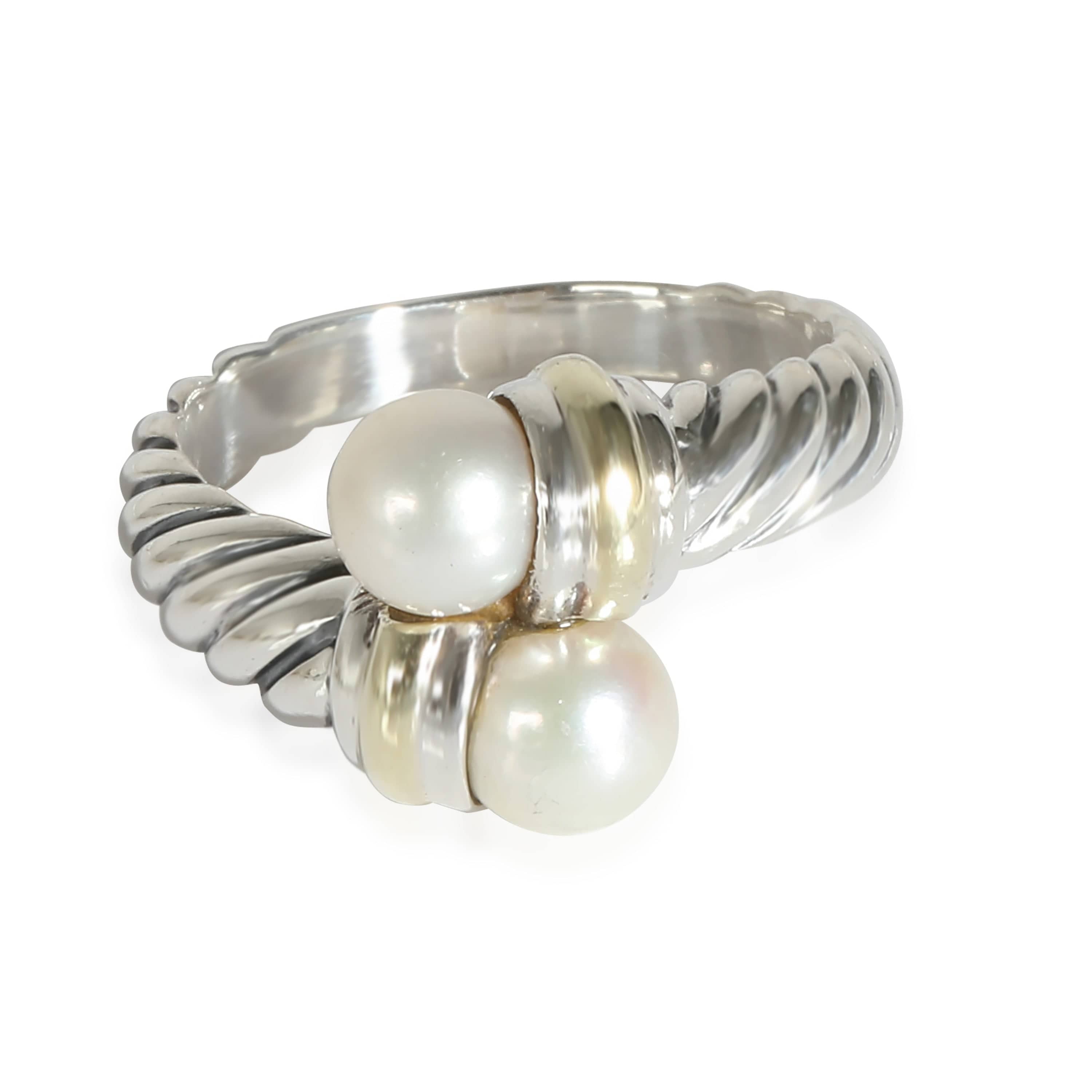 David Yurman David Yurman Cable Classic Pearl Bypass Ring in 14k Yellow Gold/Sterling Silver