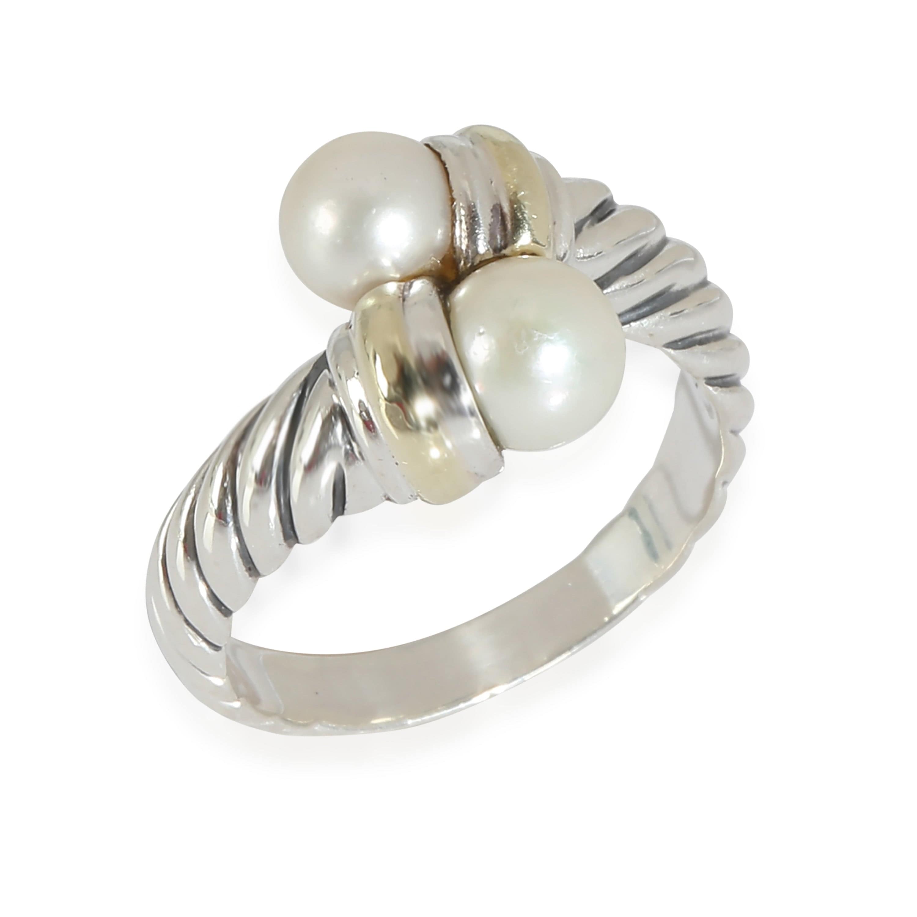 David Yurman David Yurman Cable Classic Pearl Bypass Ring in 14k Yellow Gold/Sterling Silver