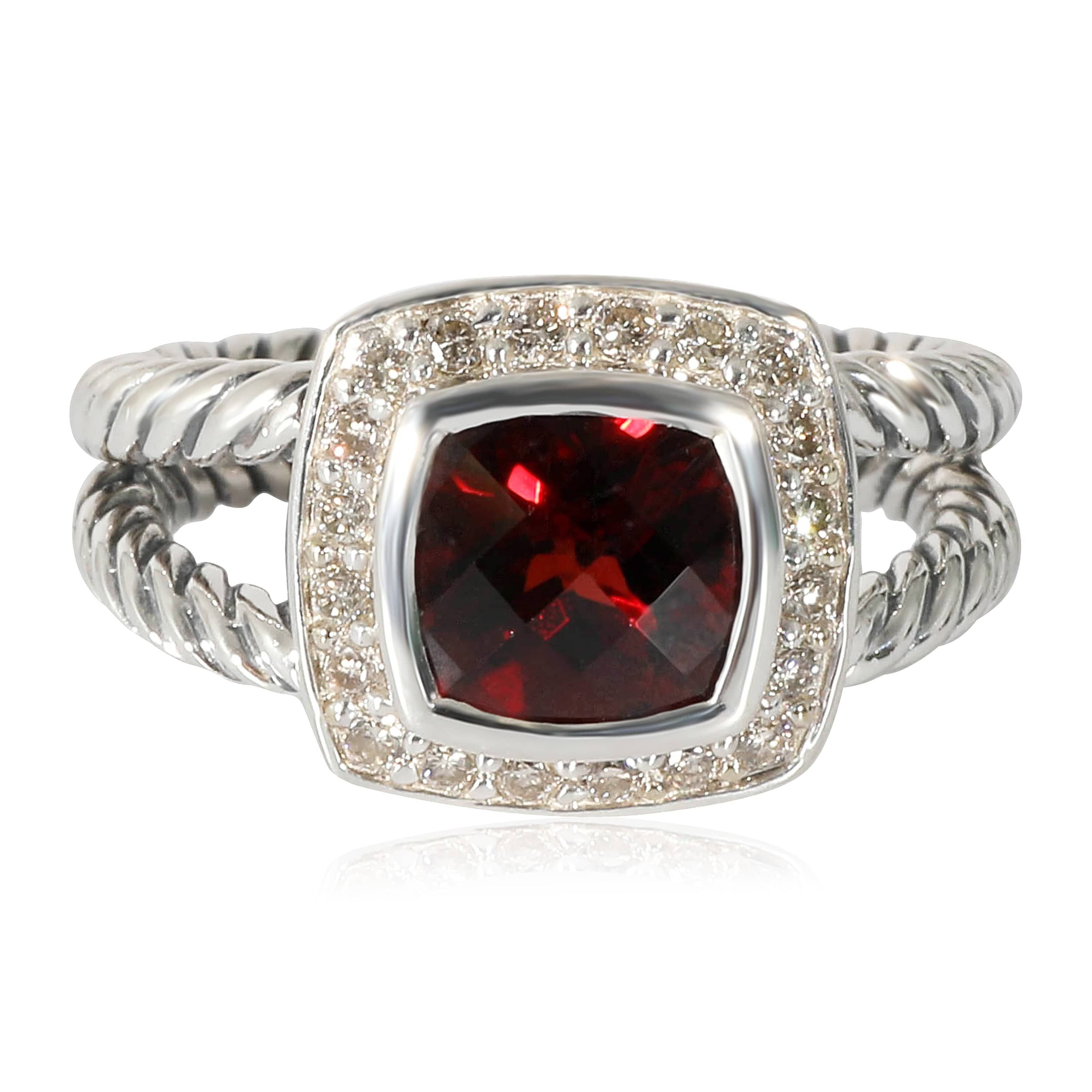 David Yurman Sterling Silver David Yurman Petite Albion Ring With Garnet & Diamonds 0.17 Ctw.