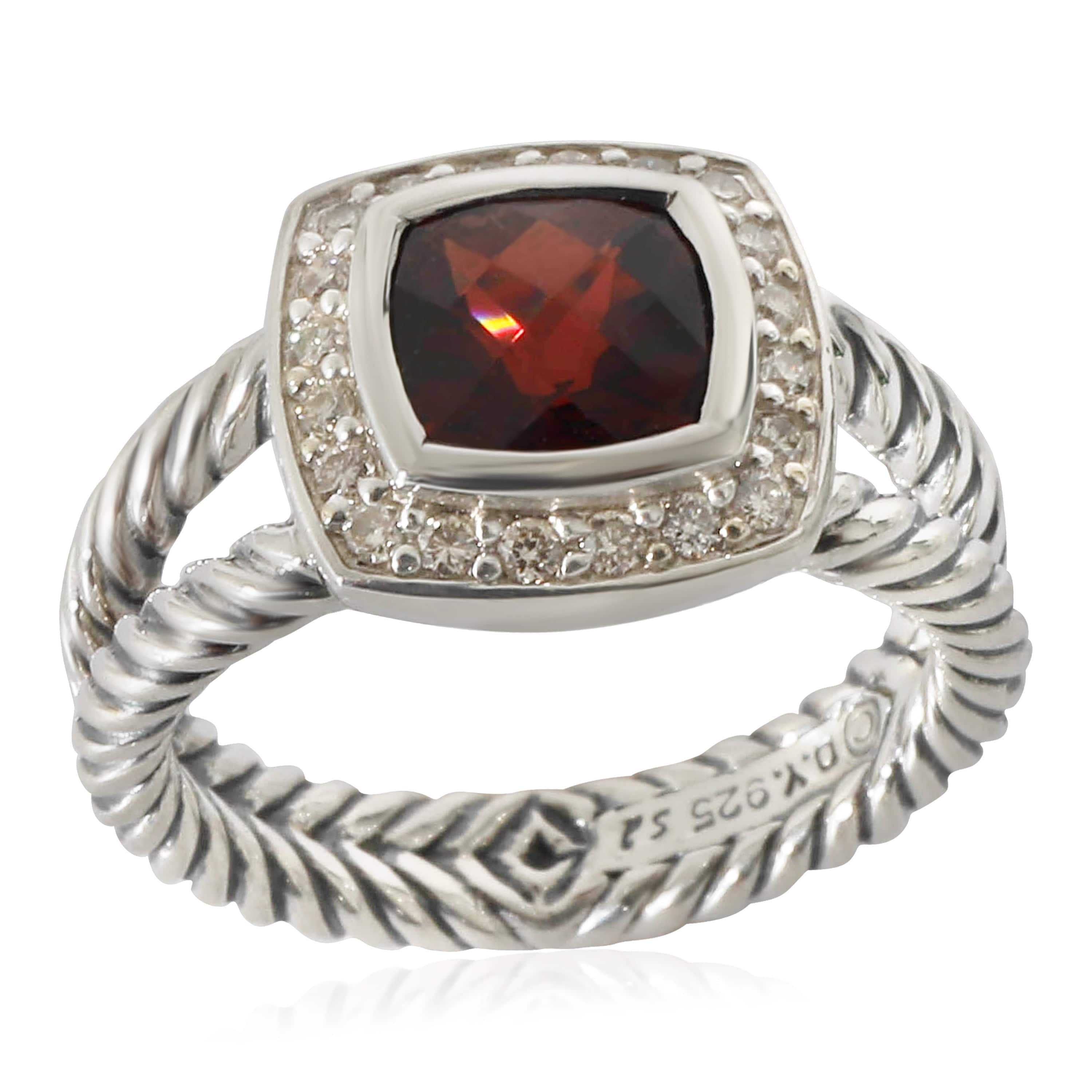 David Yurman Sterling Silver David Yurman Petite Albion Ring With Garnet & Diamonds 0.17 Ctw.