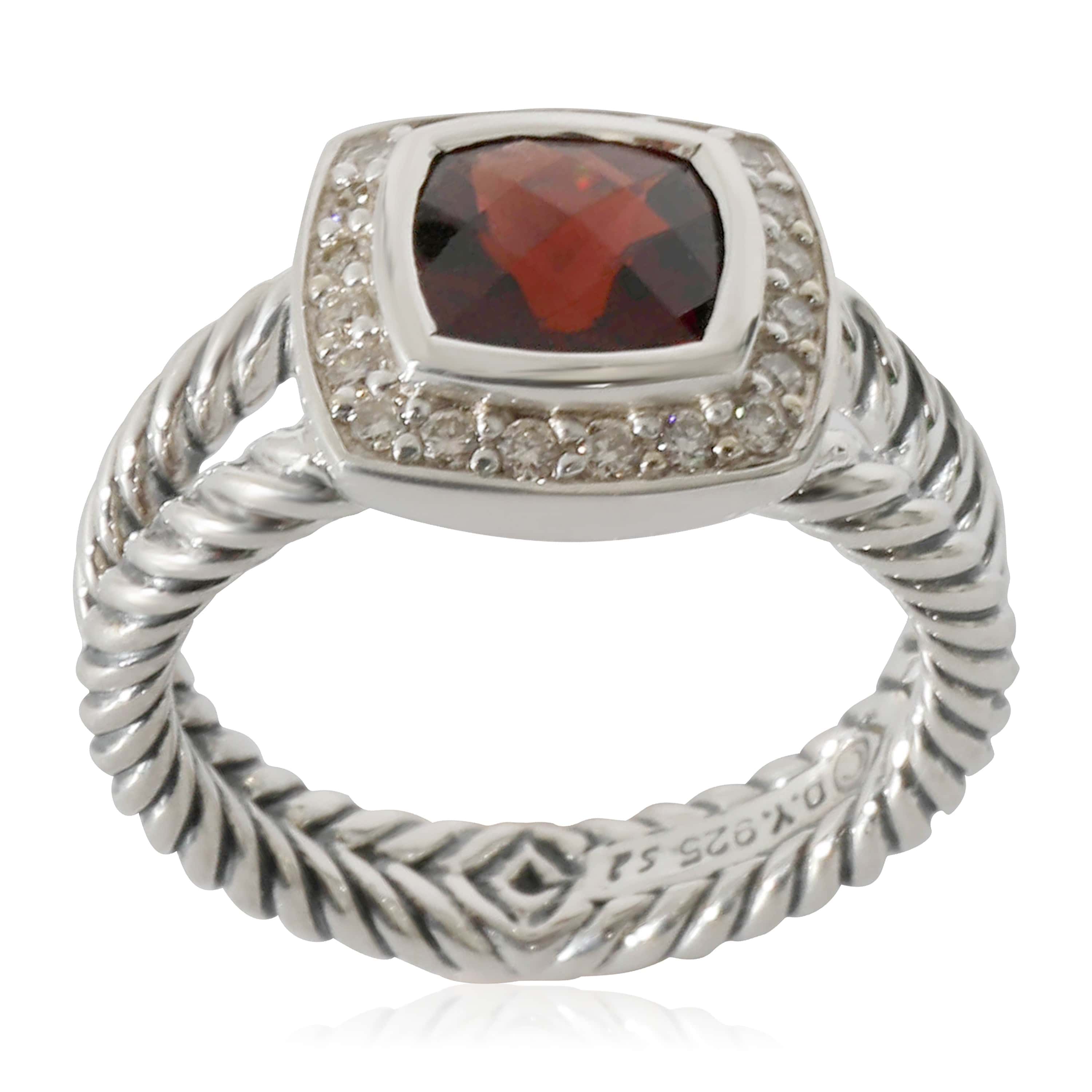 David Yurman Sterling Silver David Yurman Petite Albion Ring With Garnet & Diamonds 0.17 Ctw.