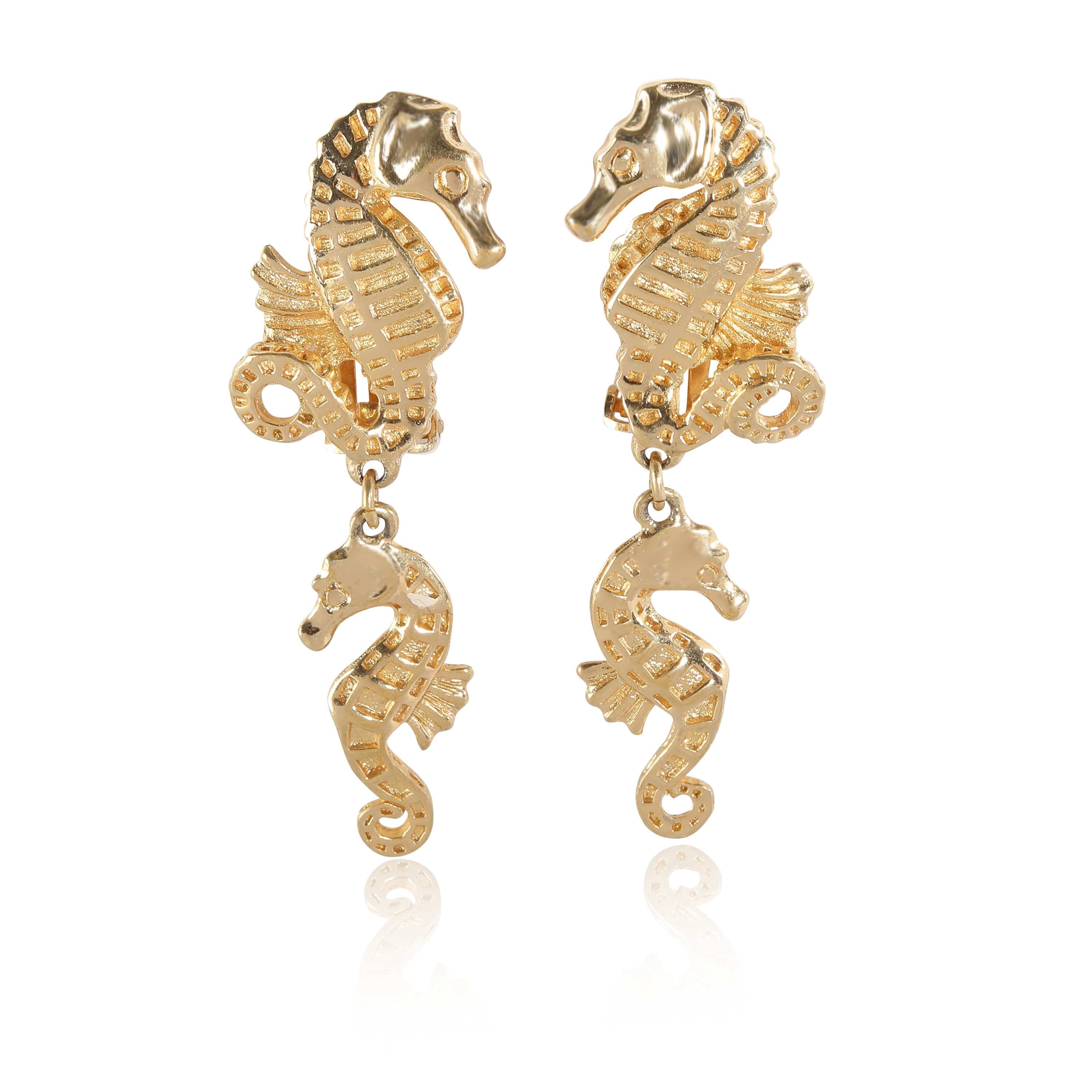 Dior Dior Gold Plated Seahorse Drop Earrings