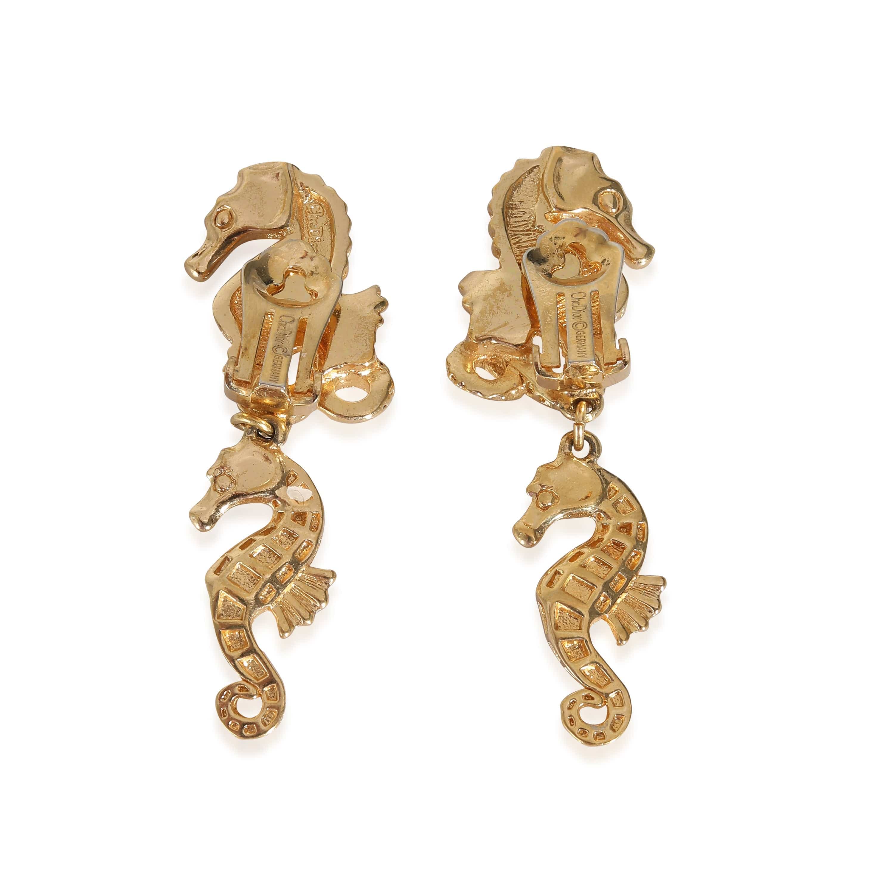 Dior Dior Gold Plated Seahorse Drop Earrings