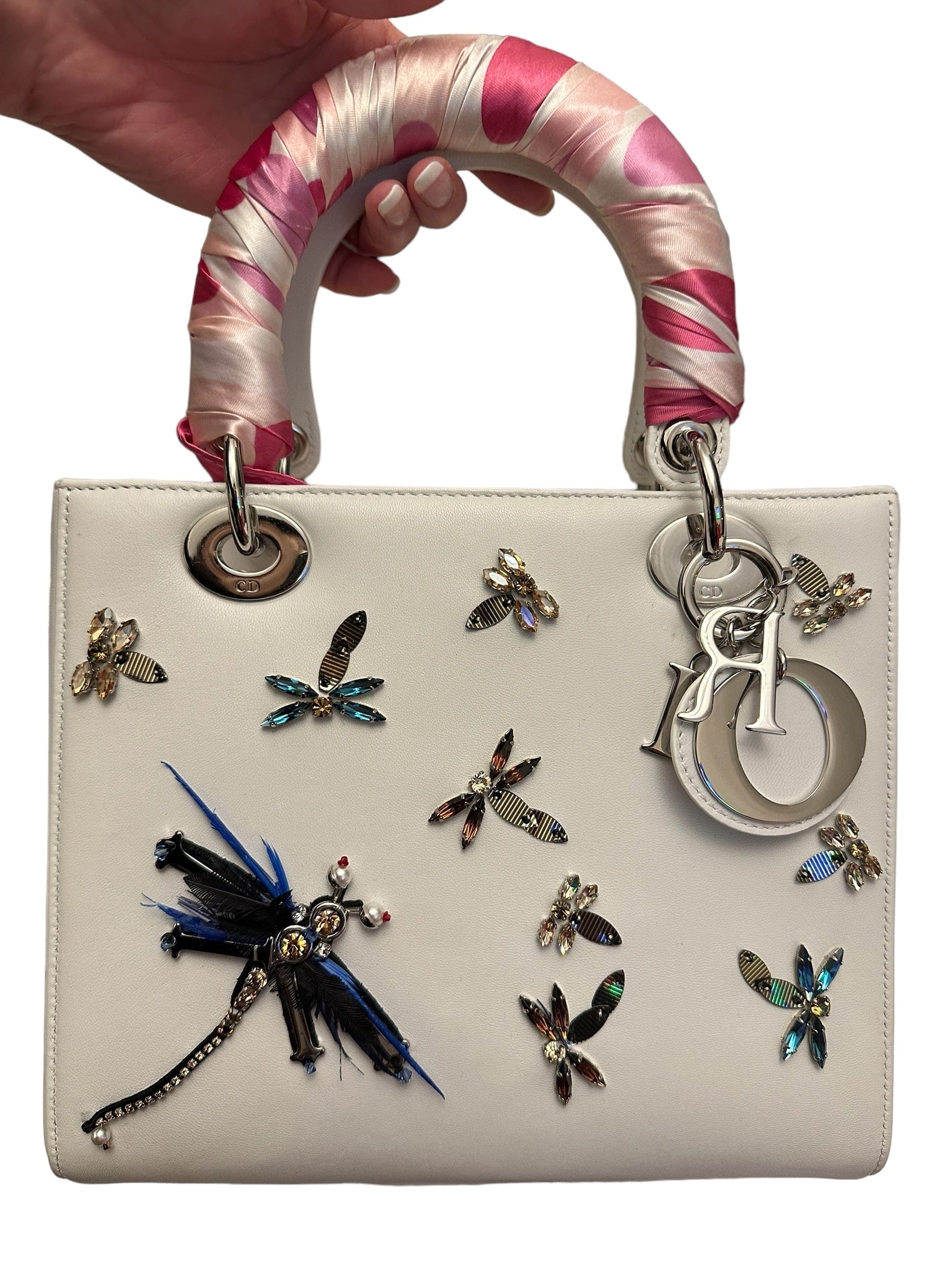 Dior Lady Dior Medium White with Dragonflys