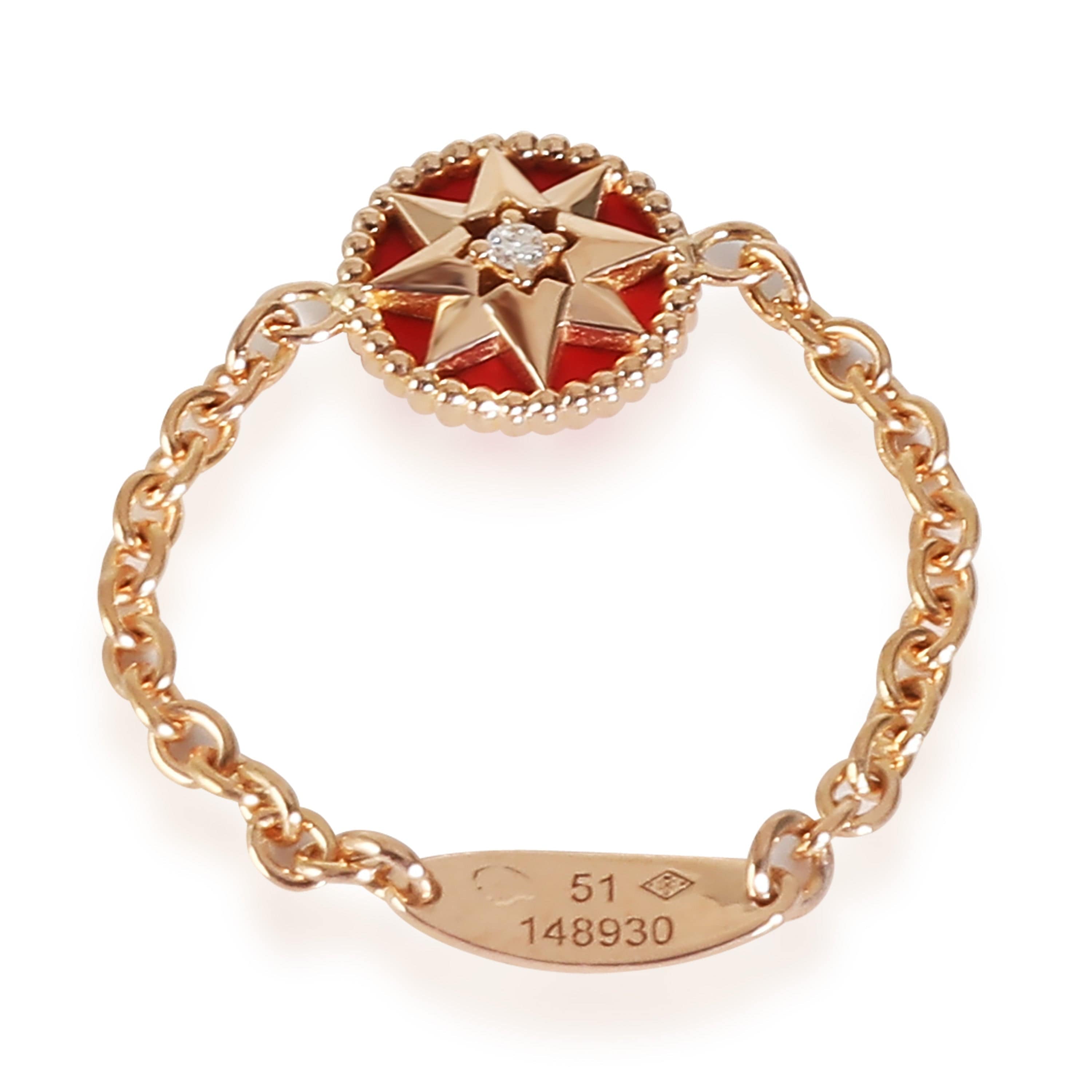 Dior Dior Rose Des Vents Chain Ring With Red Lacquer & Diamond in 18KT Rose Gold