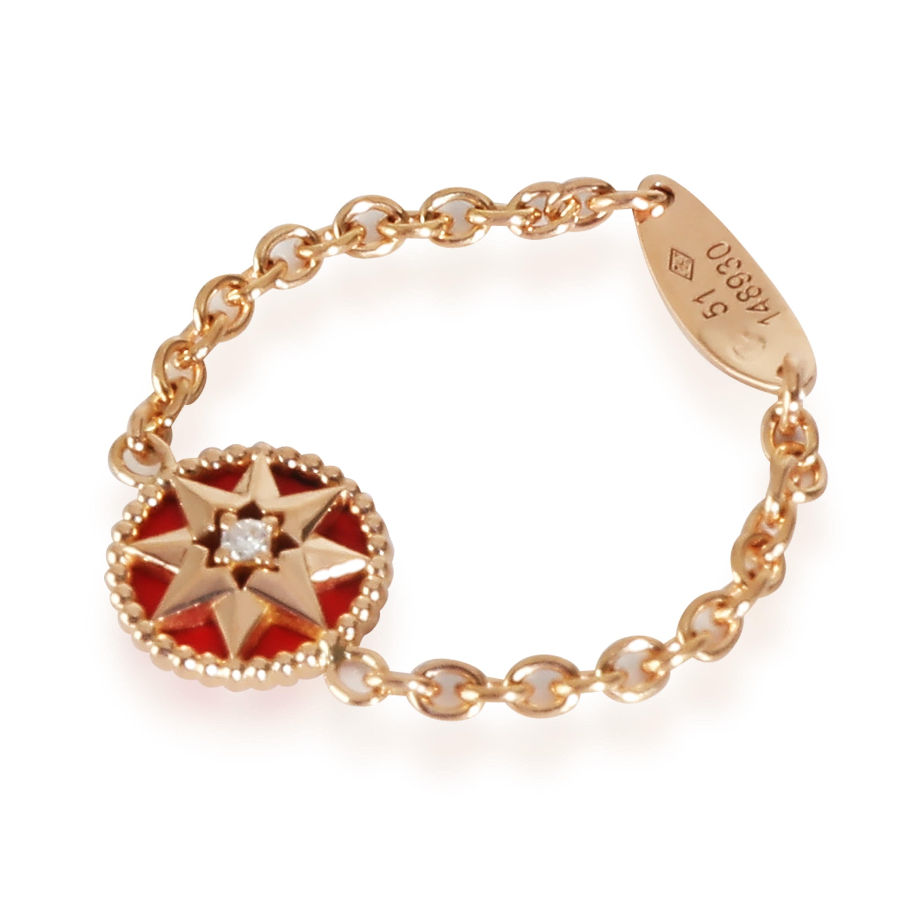 Dior Dior Rose Des Vents Chain Ring With Red Lacquer & Diamond in 18KT Rose Gold