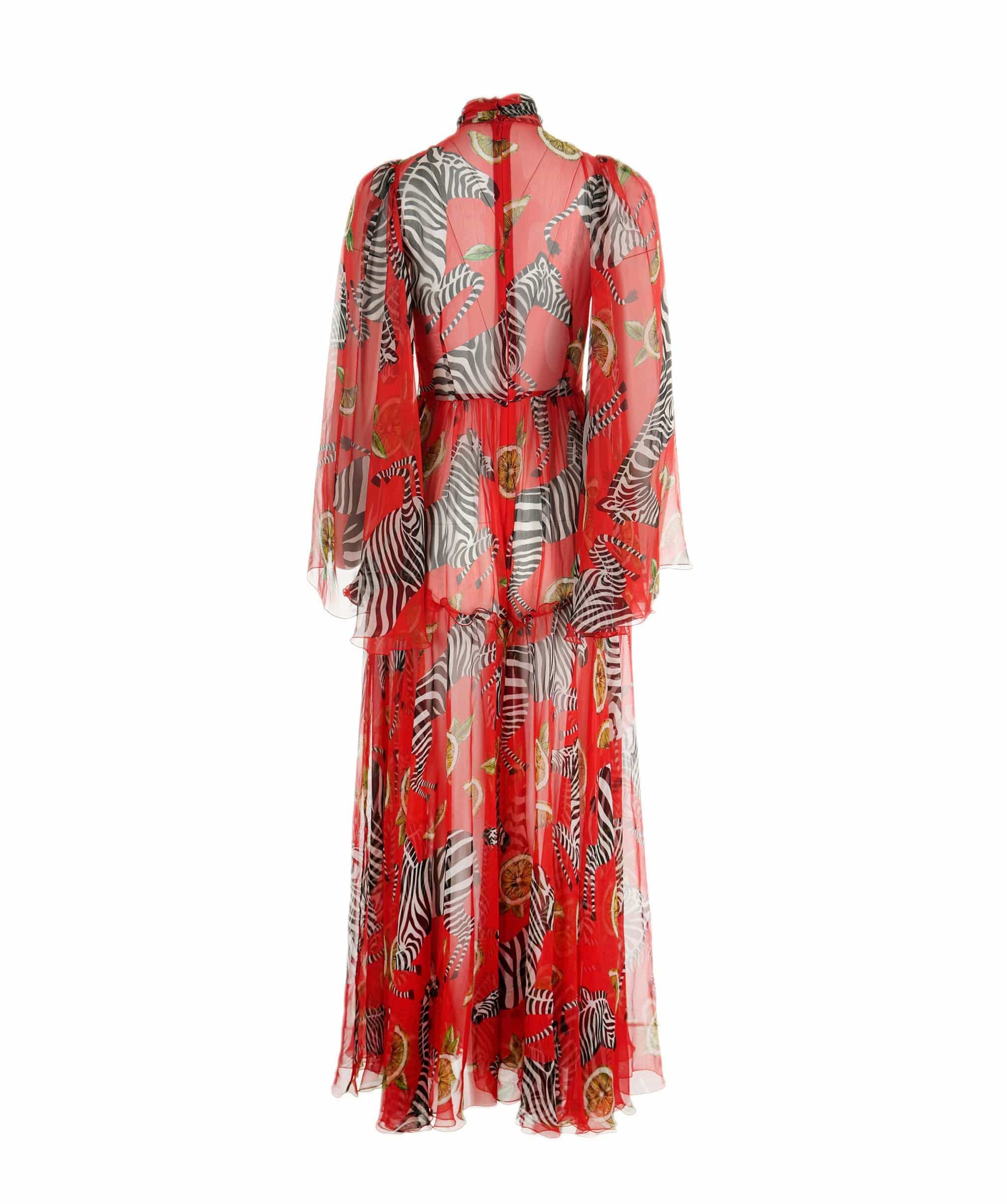 Dolce & Gabbana D&G long dress silk red with zebras IT38 (S to M) AVC1332