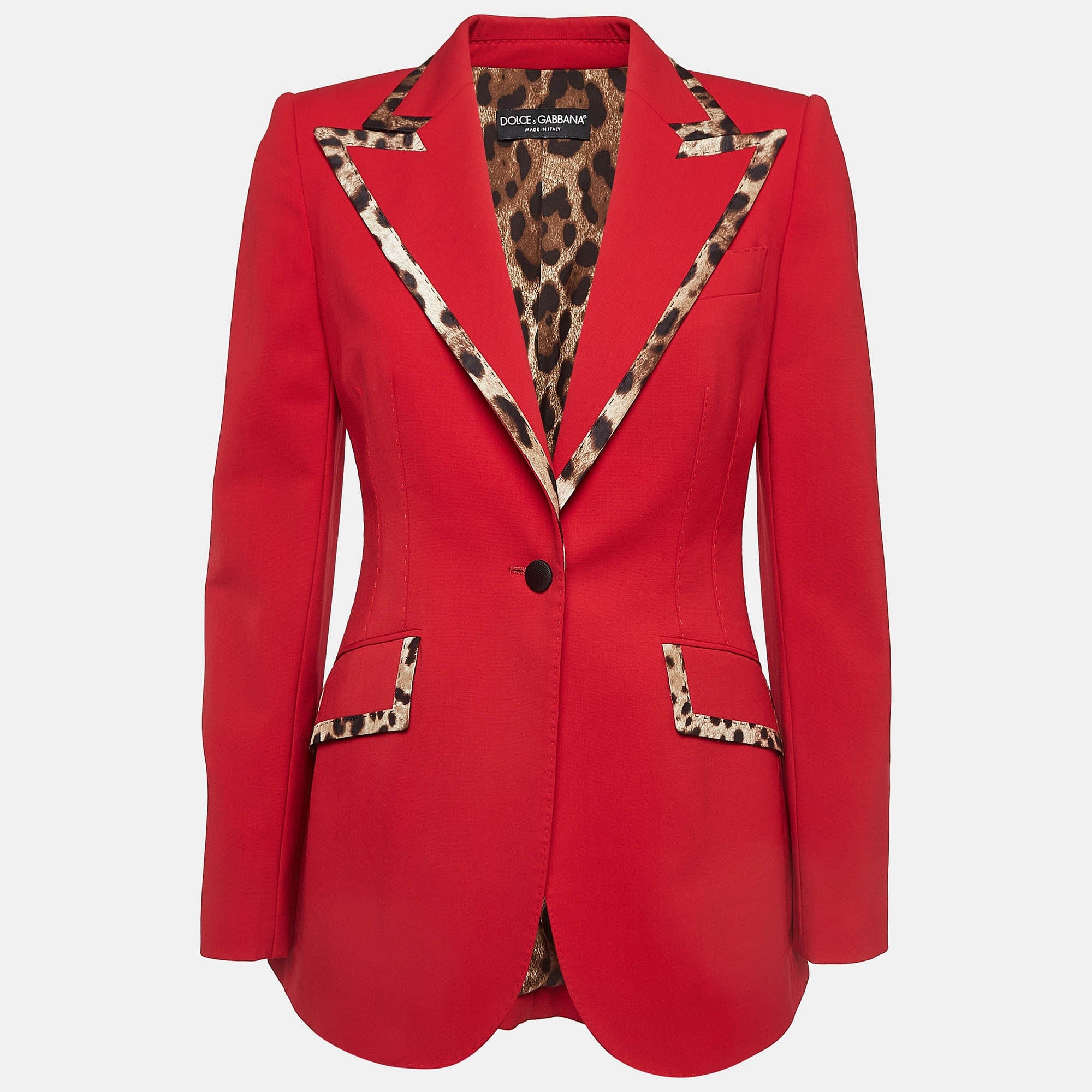 Dolce & Gabbana Dolce & Gabbana Leopard Trim Wool Blazer S ASCLC2581