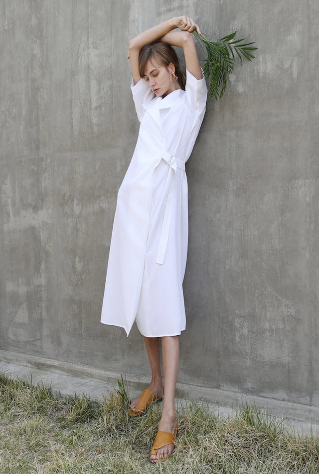 EIEN29 LINEN BELT WRAP DRESS