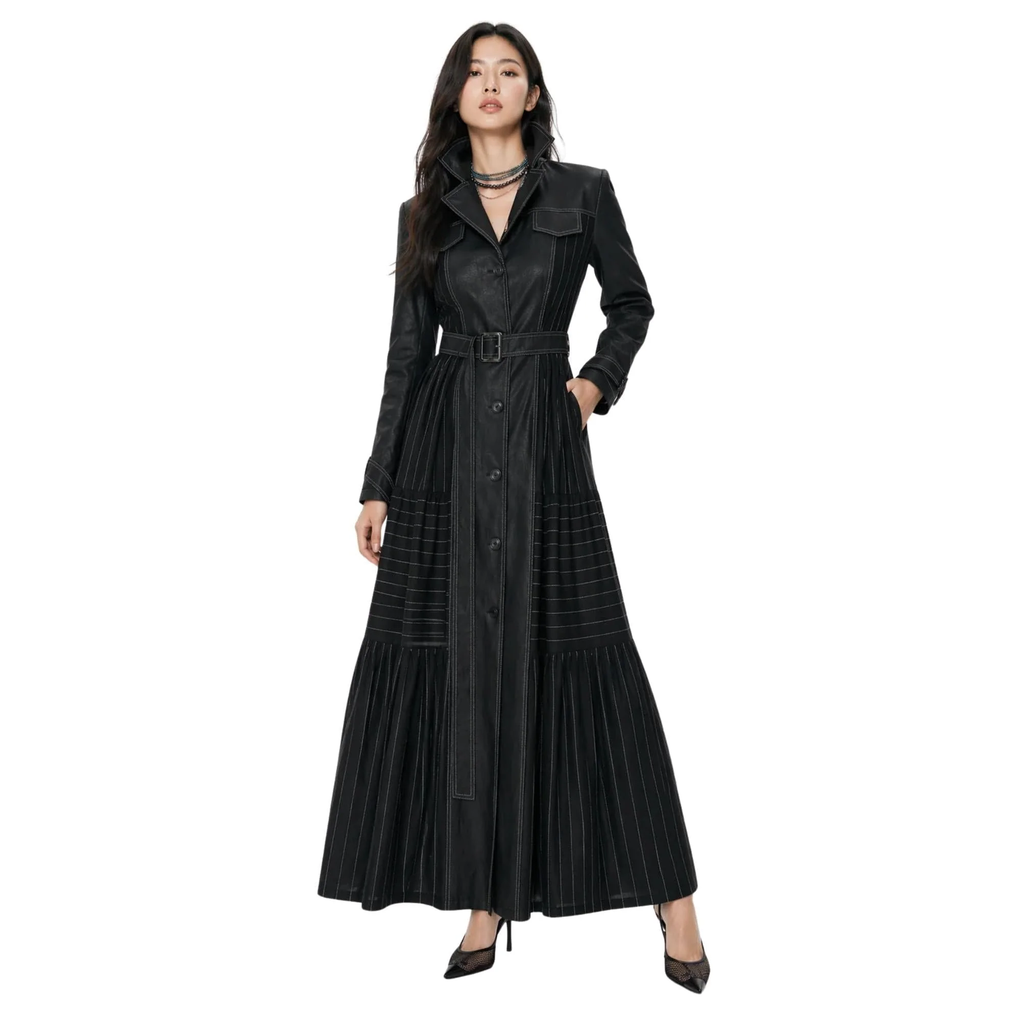 ESSENTIALS5IVE PINSTRIPE TRENCH DRESS (فستان) “SEOUL”