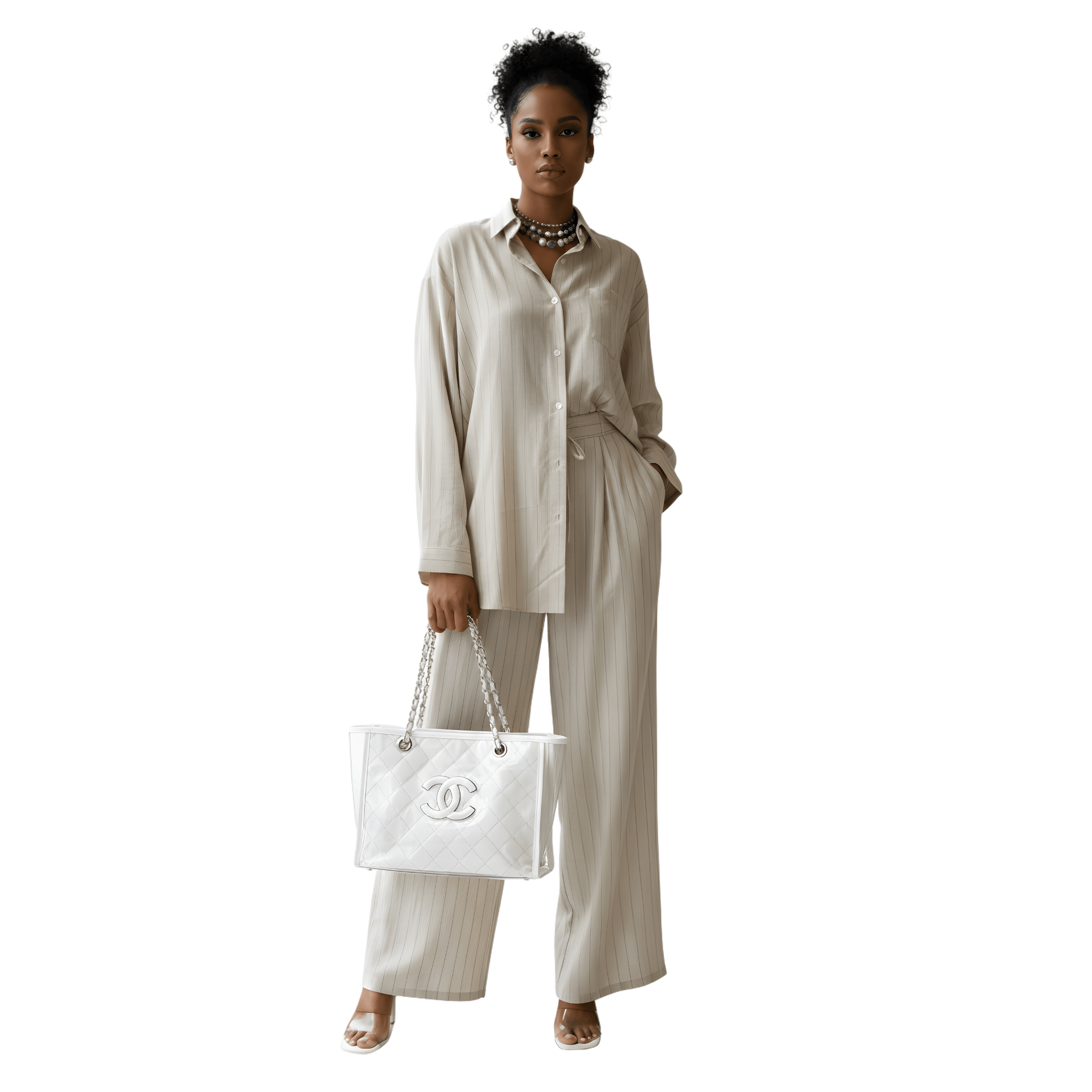 ESSENTIALS5IVE LOOSE FIT STRIPED 2PC SET زوج (SHIRT & PANTS قميص وبنطلون) “JANE LEE"