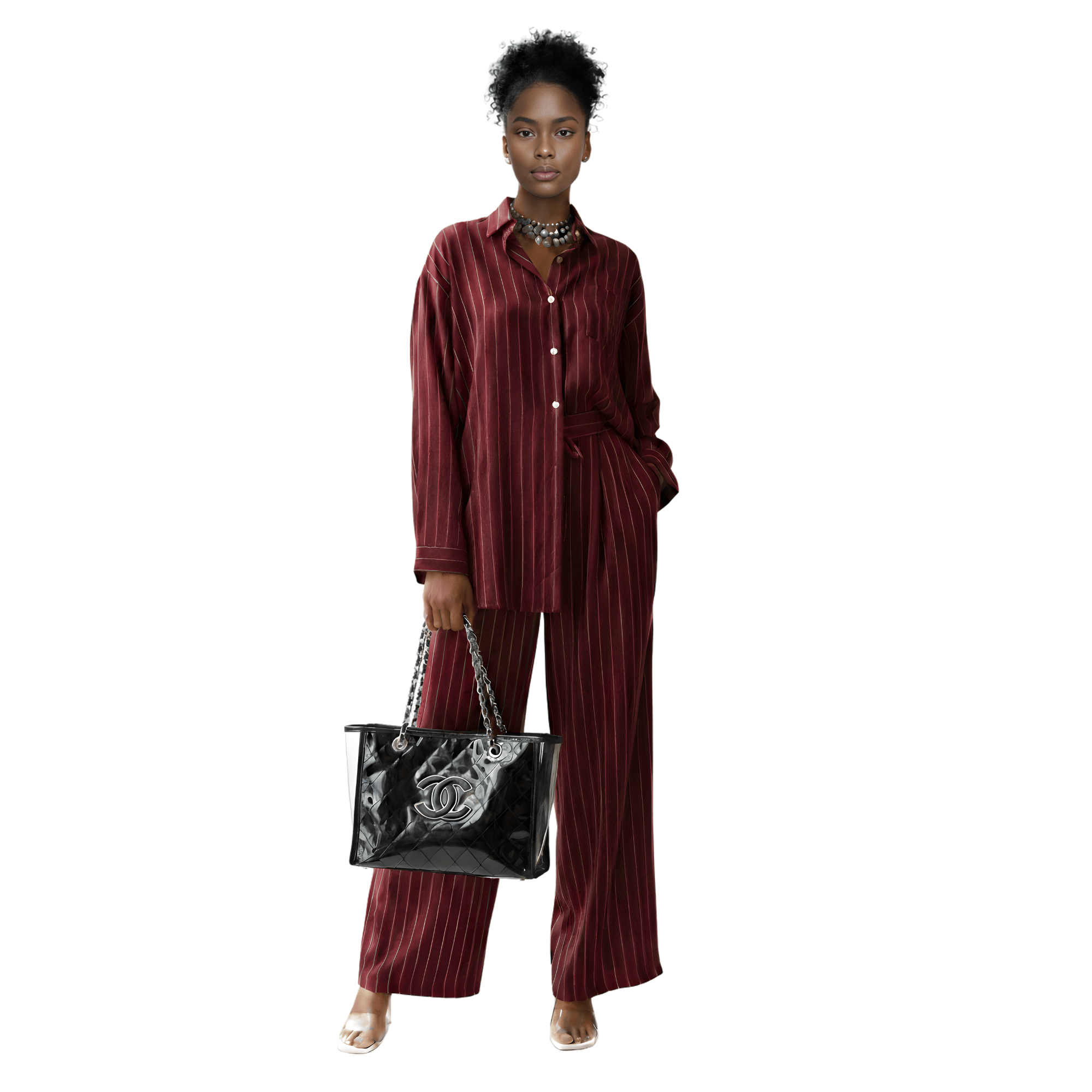 ESSENTIALS5IVE LOOSE FIT STRIPED 2PC SET زوج (SHIRT & PANTS قميص وبنطلون) “JANE LEE"