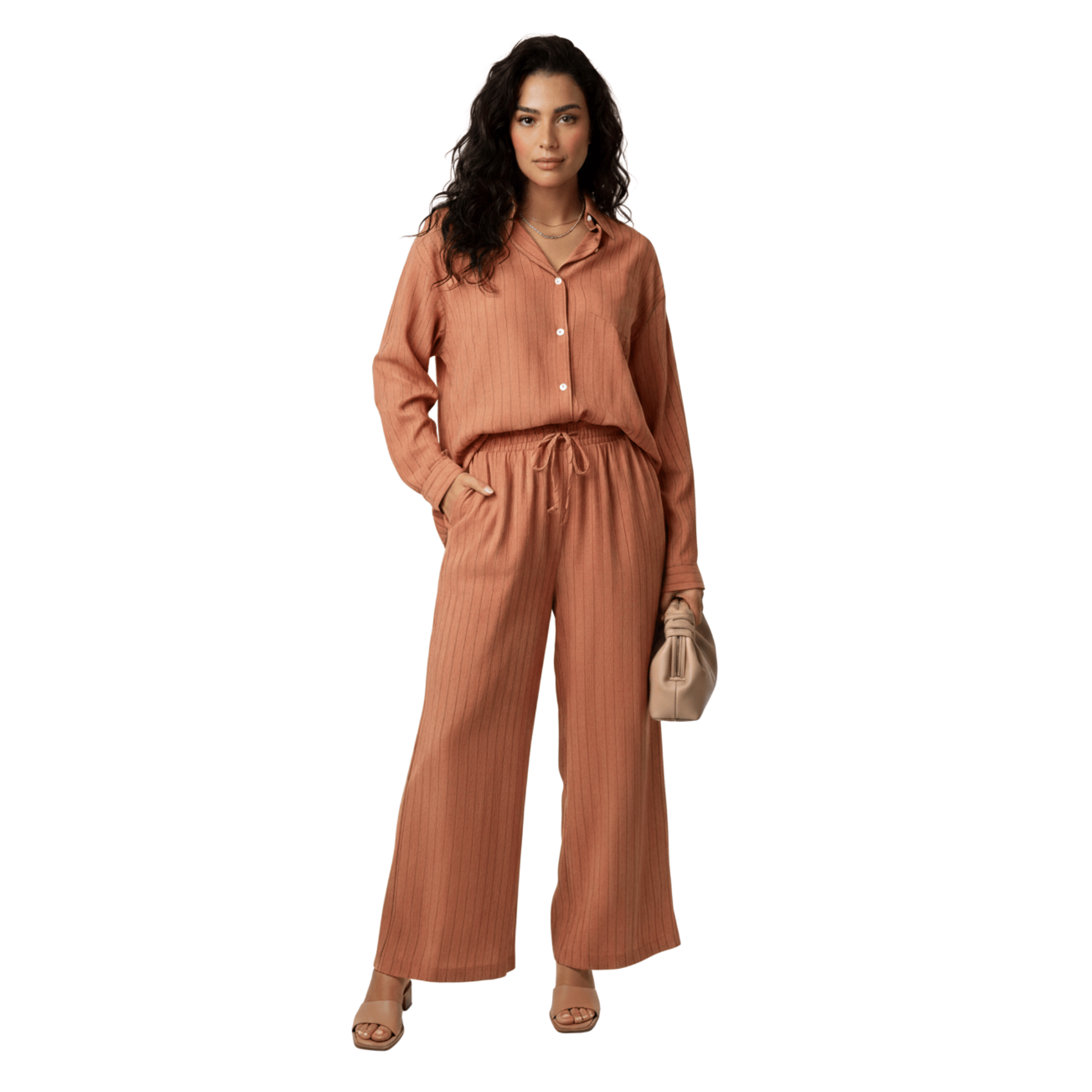 ESSENTIALS5IVE LOOSE FIT STRIPED 2PC SET زوج (SHIRT & PANTS قميص وبنطلون) “JANE LEE"