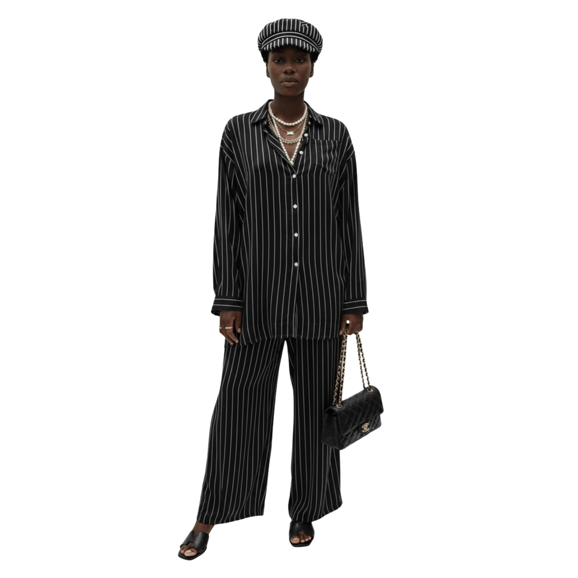 ESSENTIALS5IVE LOOSE FIT STRIPED 2PC SET زوج (SHIRT & PANTS قميص وبنطلون) “JANE LEE"