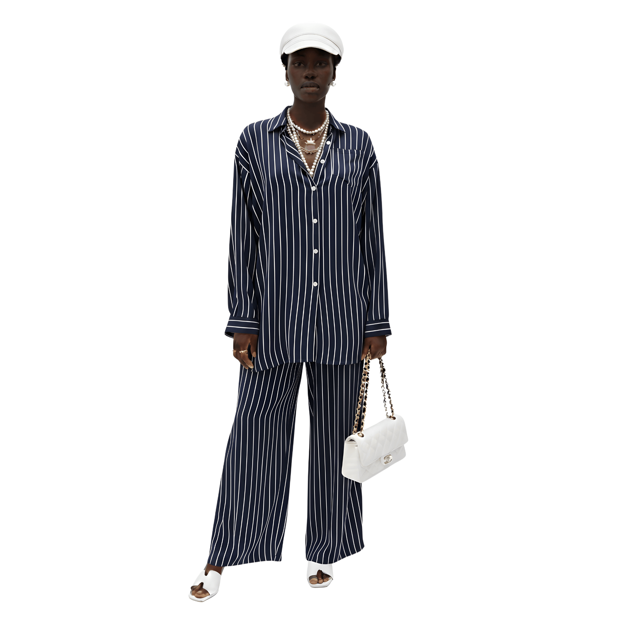 ESSENTIALS5IVE LOOSE FIT STRIPED 2PC SET زوج (SHIRT & PANTS قميص وبنطلون) “JANE LEE"
