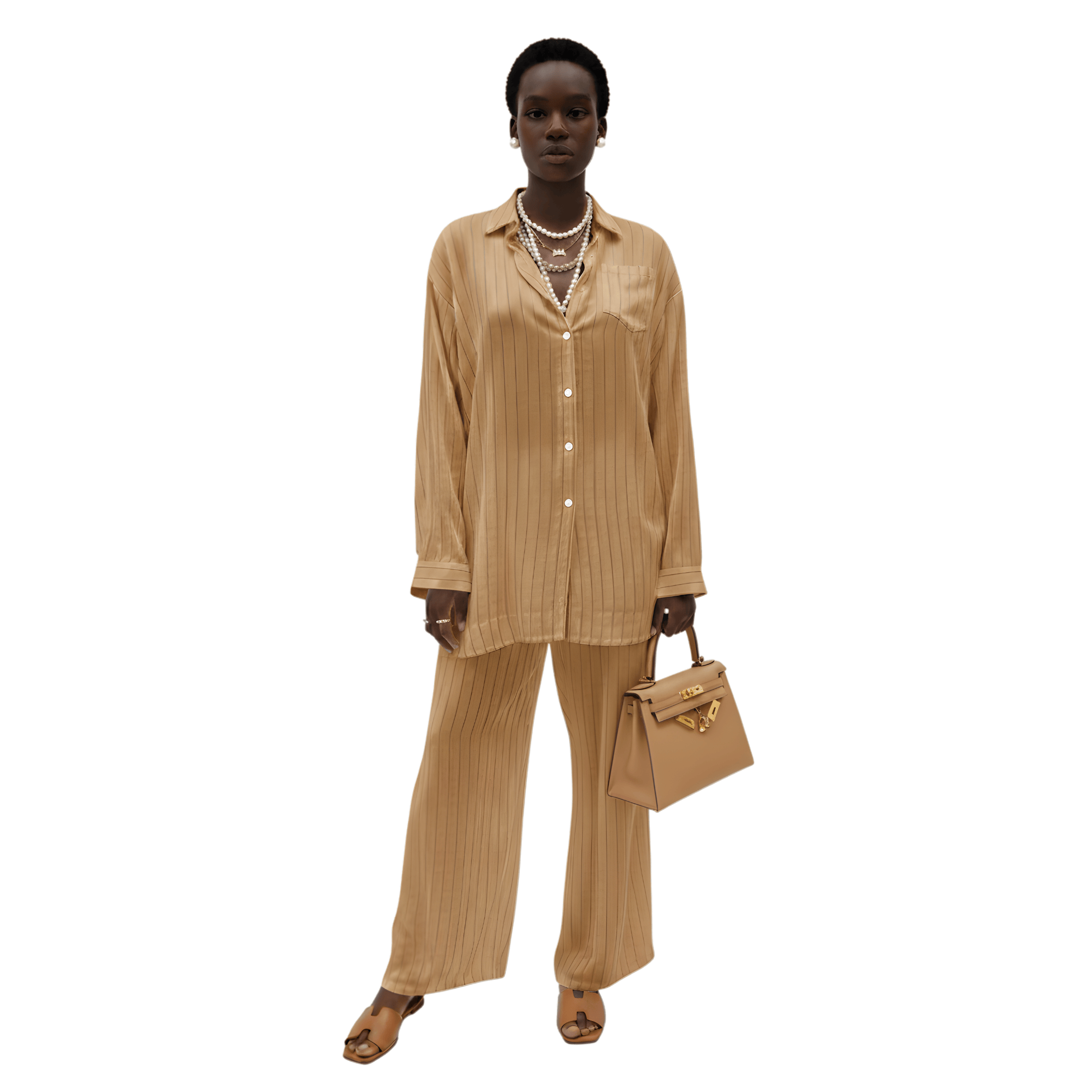 ESSENTIALS5IVE LOOSE FIT STRIPED 2PC SET زوج (SHIRT & PANTS قميص وبنطلون) “JANE LEE"