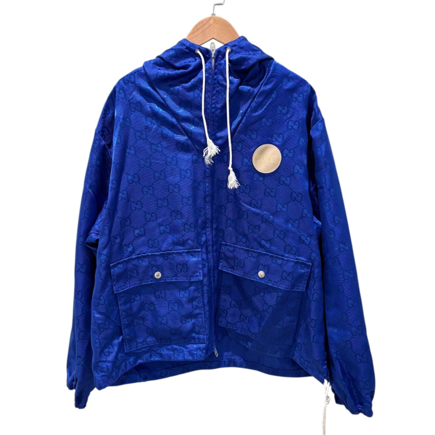 Gucci GG Logo Blue Nylon Jacket in size 46