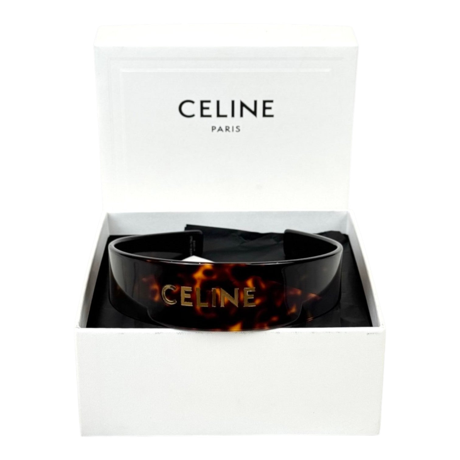 Celine Headband In Acetate and Gold Logo