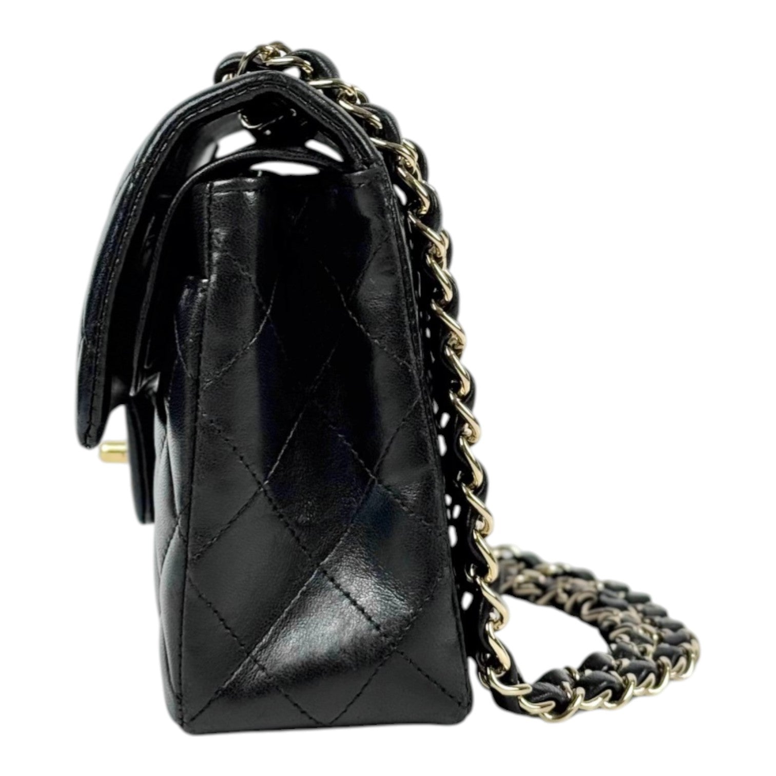 Chanel Classic Flap Small Bag in Black Lambskin - Full Set