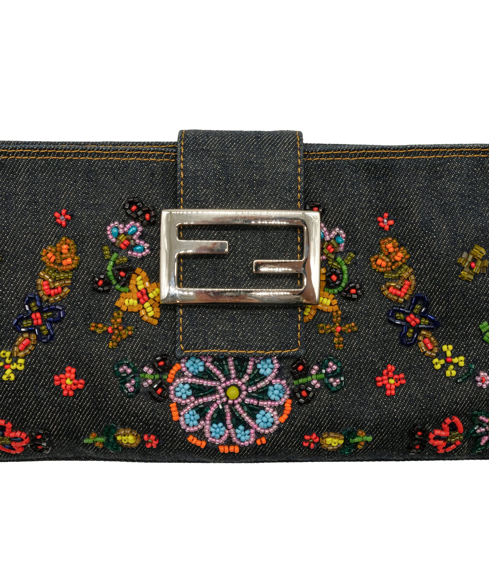 Fendi Fendi Beaded Bag Flowe Denim Crossbody  DXBS0230