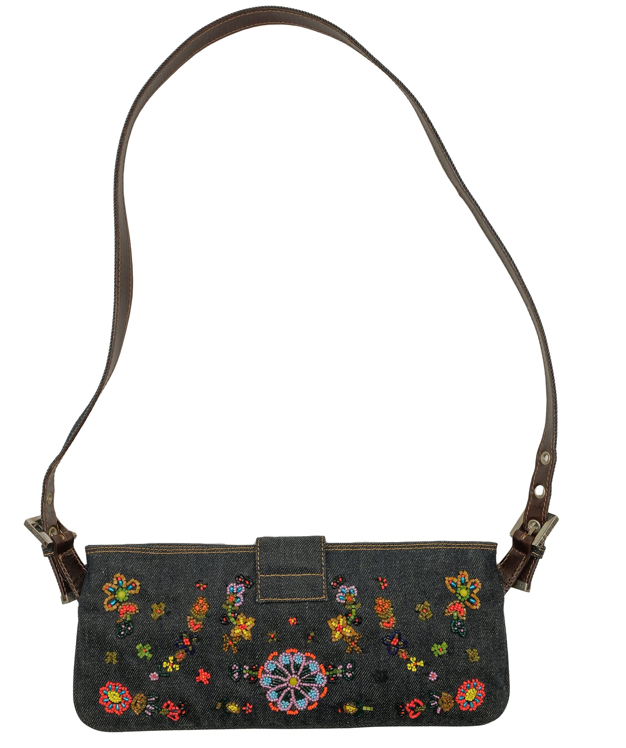 Fendi Fendi Beaded Bag Flowe Denim Crossbody  DXBS0230