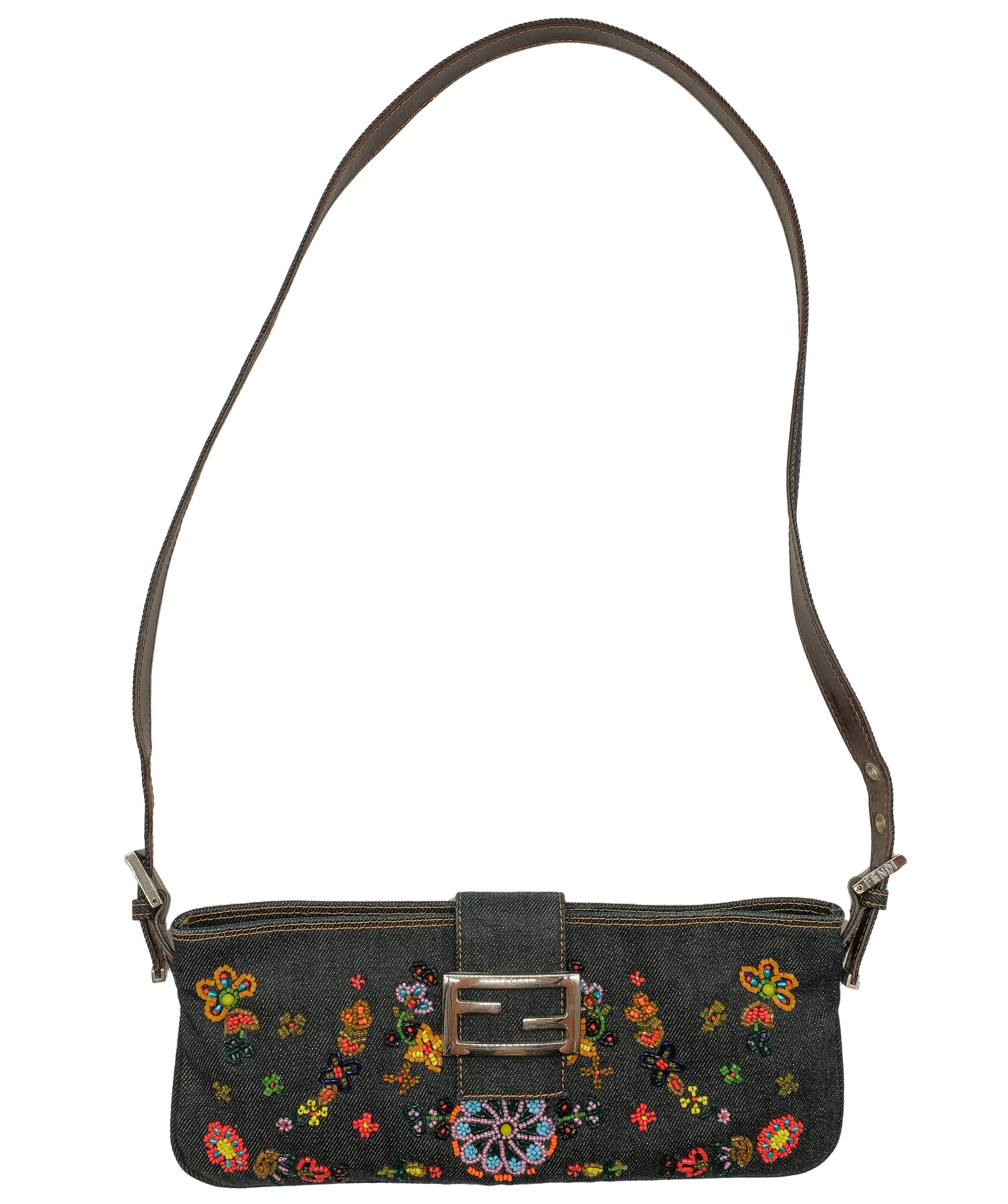 Fendi Fendi Beaded Bag Flowe Denim Crossbody  DXBS0230