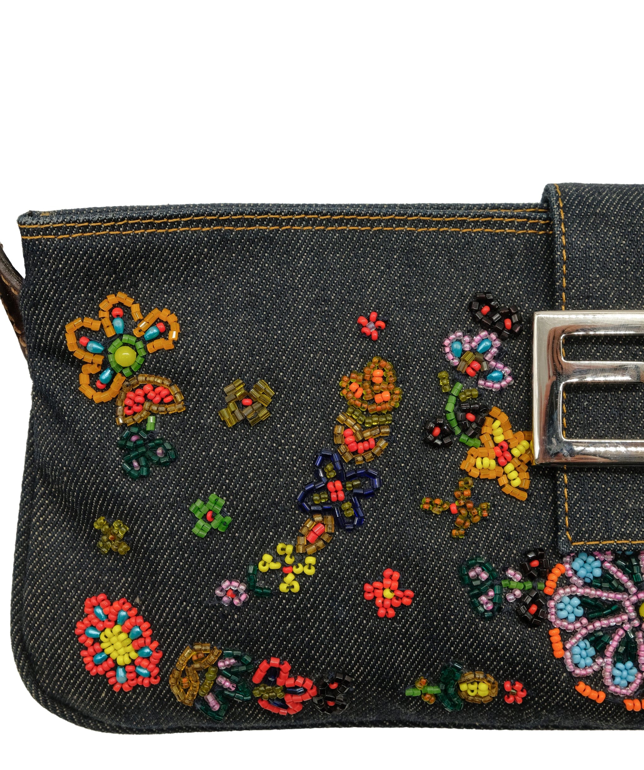 Fendi Fendi Beaded Bag Flowe Denim Crossbody  DXBS0230