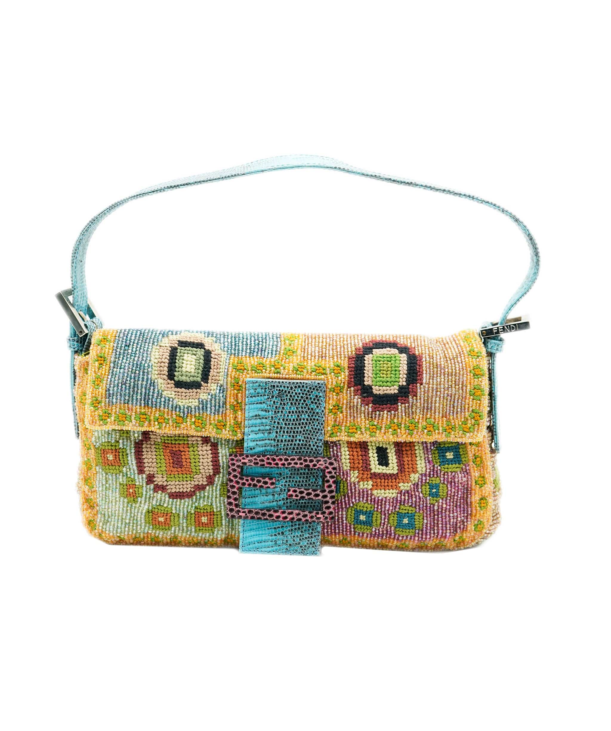 Fendi Fendi Multicoloured Beaded & Python Baguette Bag - DBXS1773