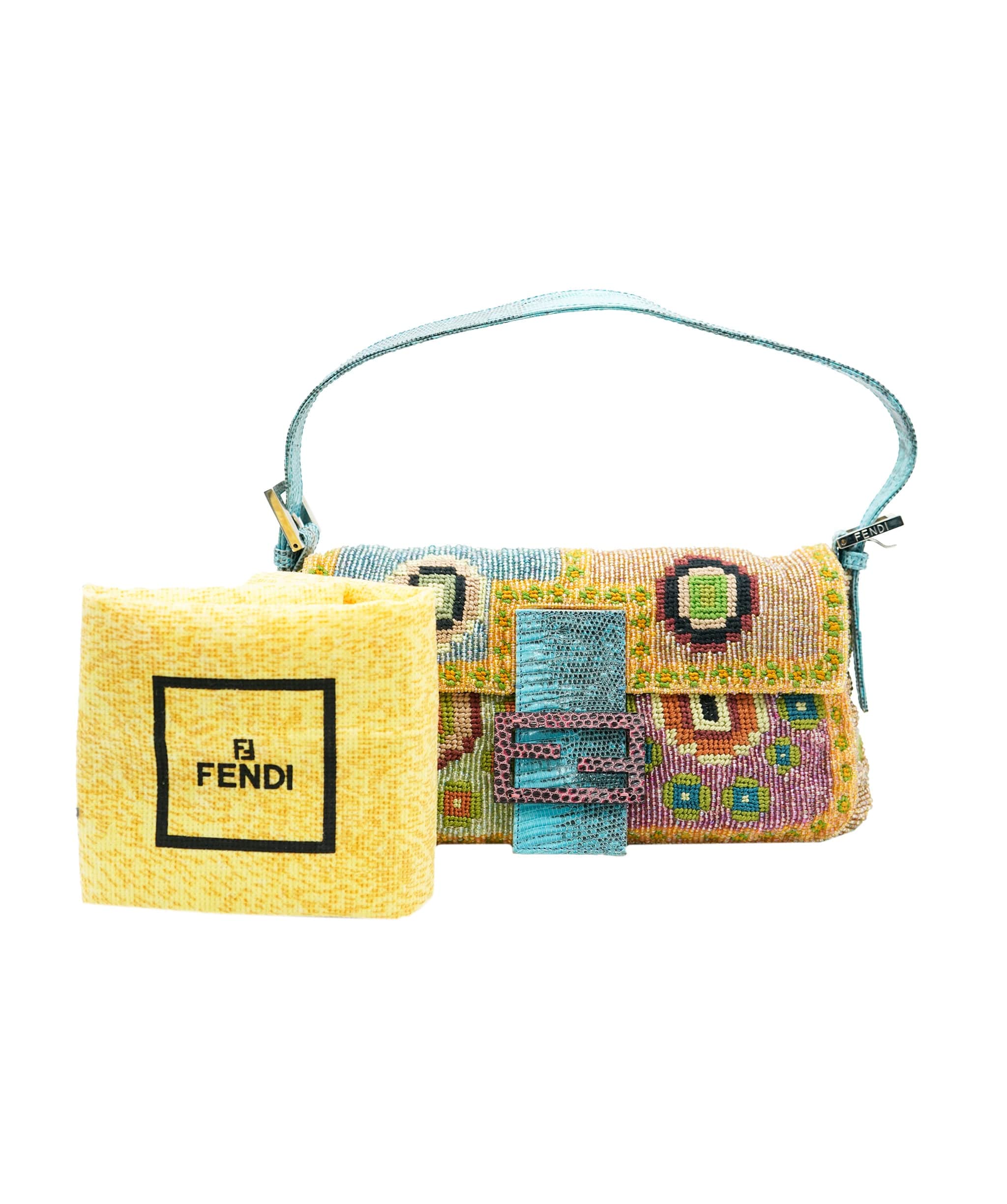 Fendi Fendi Multicoloured Beaded & Python Baguette Bag - DBXS1773