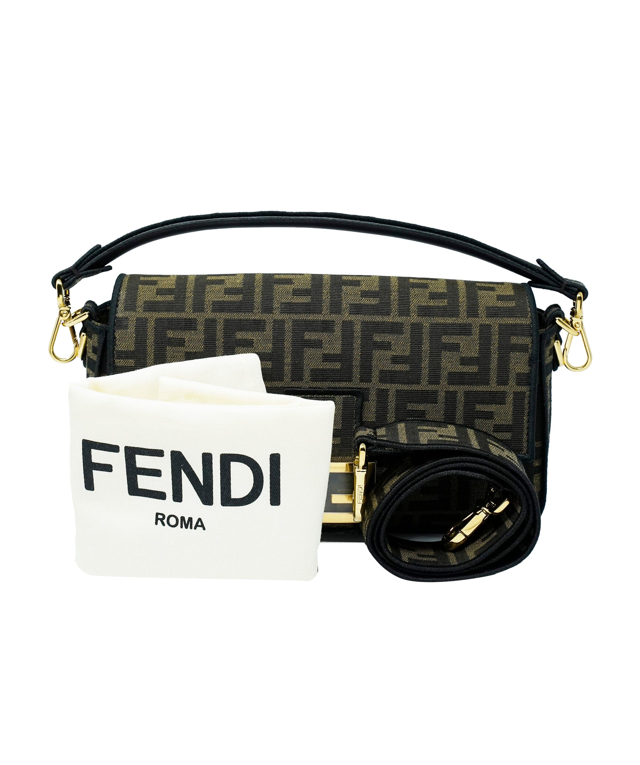 Fendi Fendi Tobacco Jaquard FF Fabric 1974 Medium Baguette ASC2351