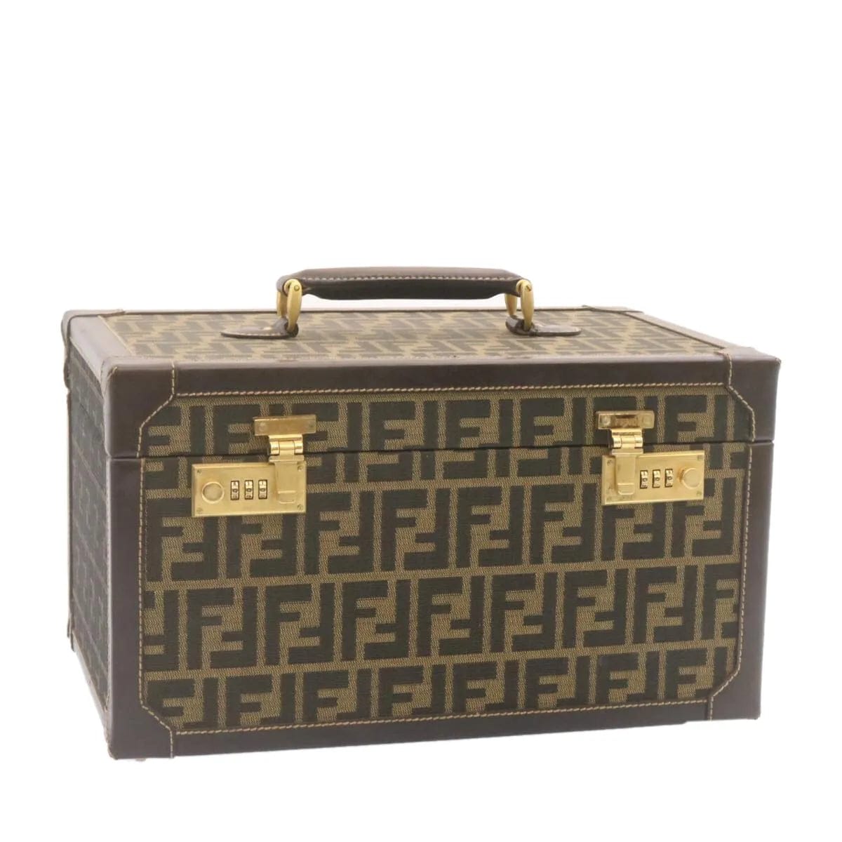 Fendi Fendi Zucca Canvas Vanity box Hand Bag Brown Auth  ASL10362