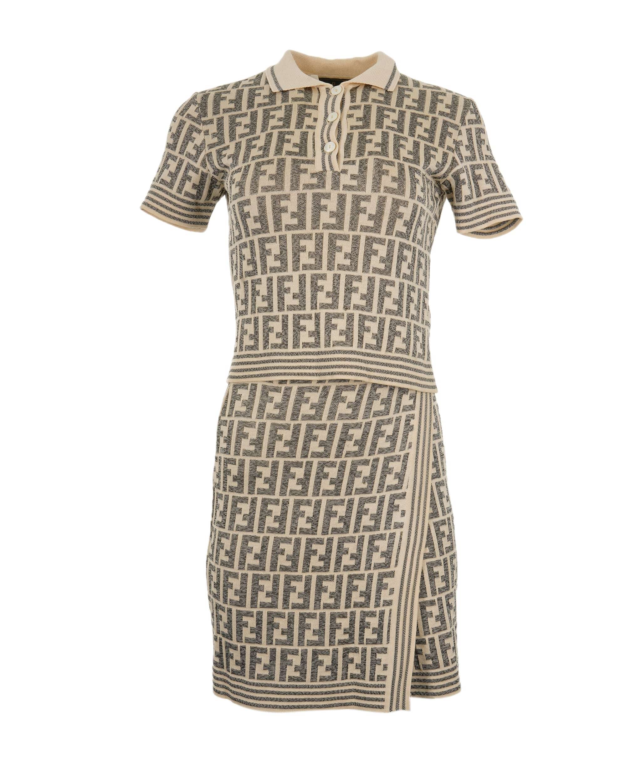 Fendi Fendi Zucca Polo & Skirt Set Ivory Silver ASL5980