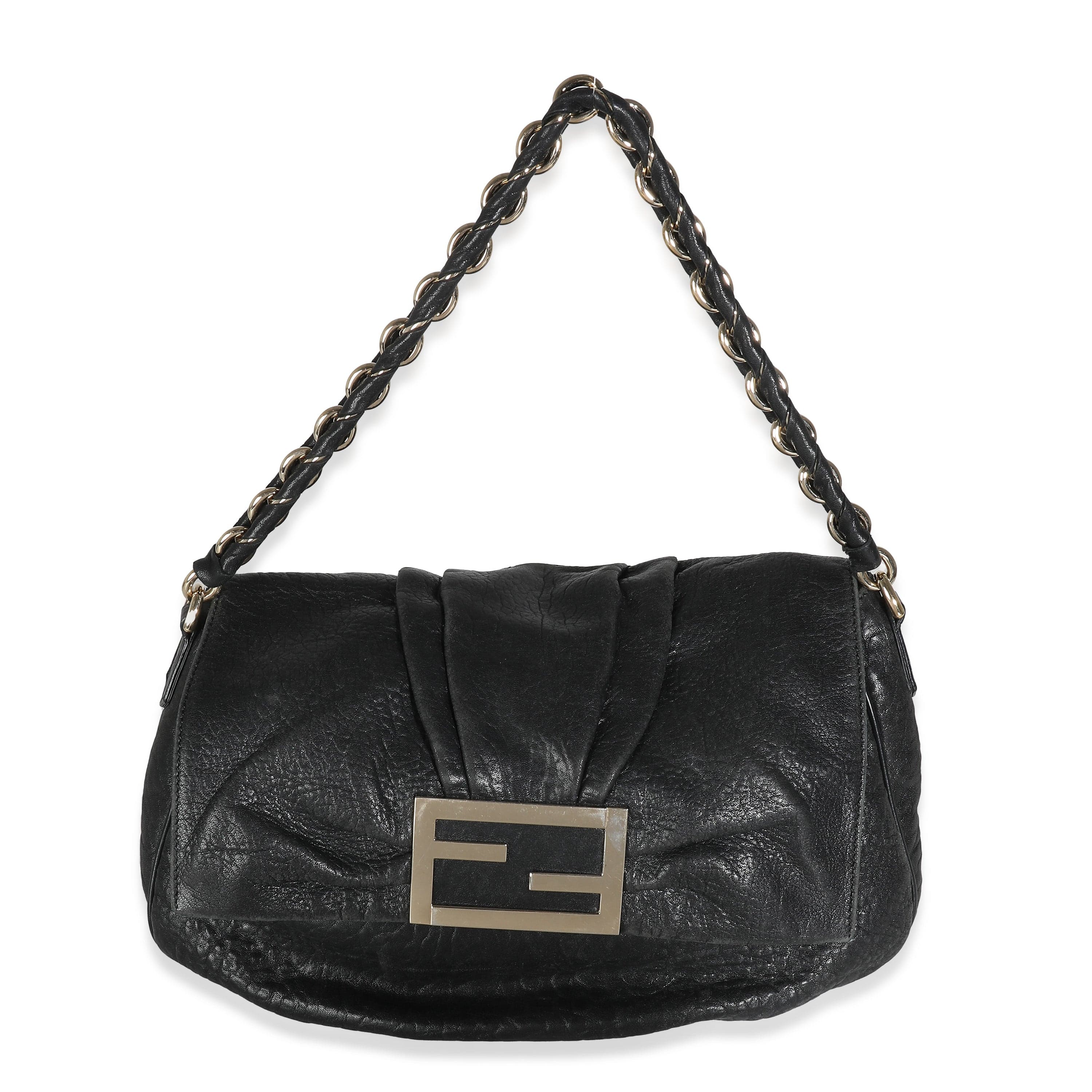 Fendi Fendi Black Crinkled Lambskin Mia Flap Bag