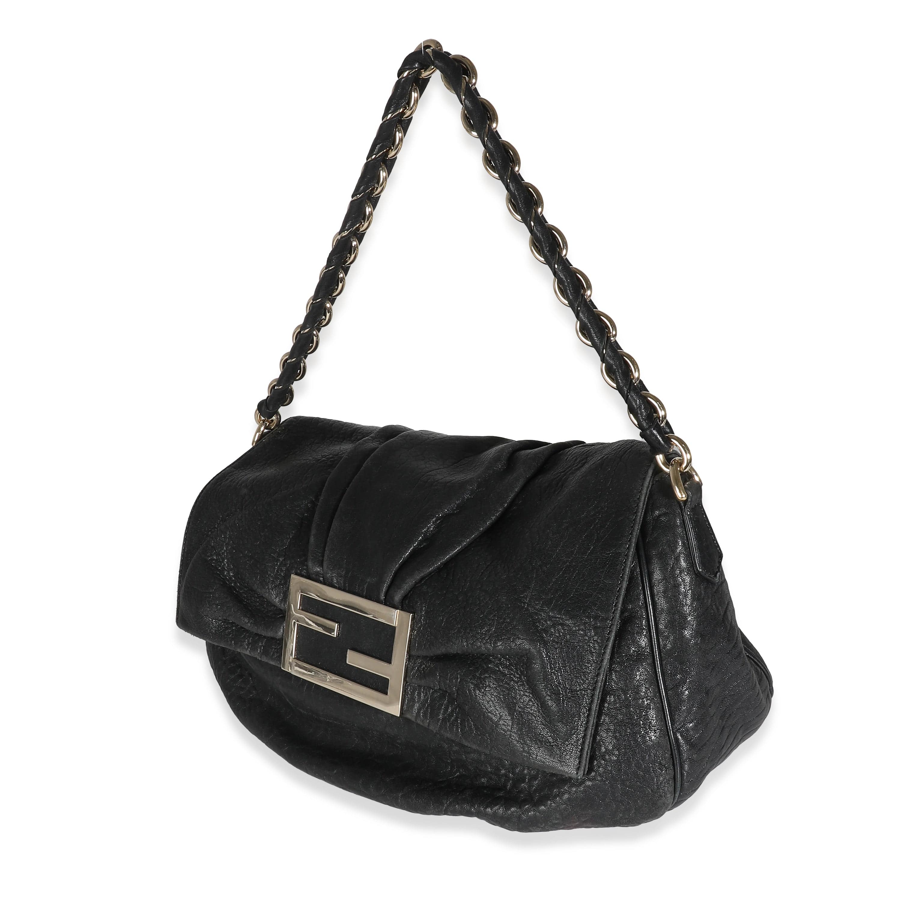 Fendi Fendi Black Crinkled Lambskin Mia Flap Bag