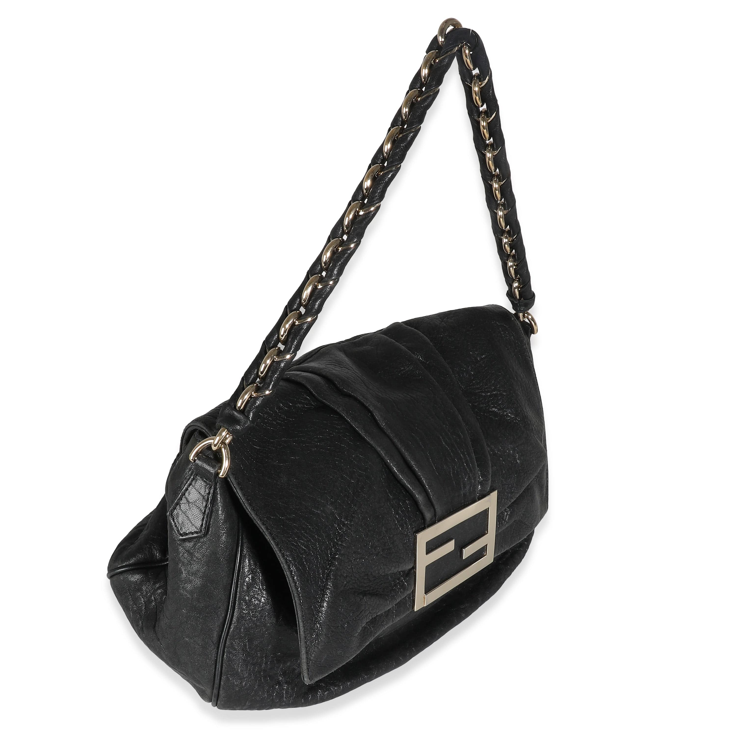 Fendi Fendi Black Crinkled Lambskin Mia Flap Bag