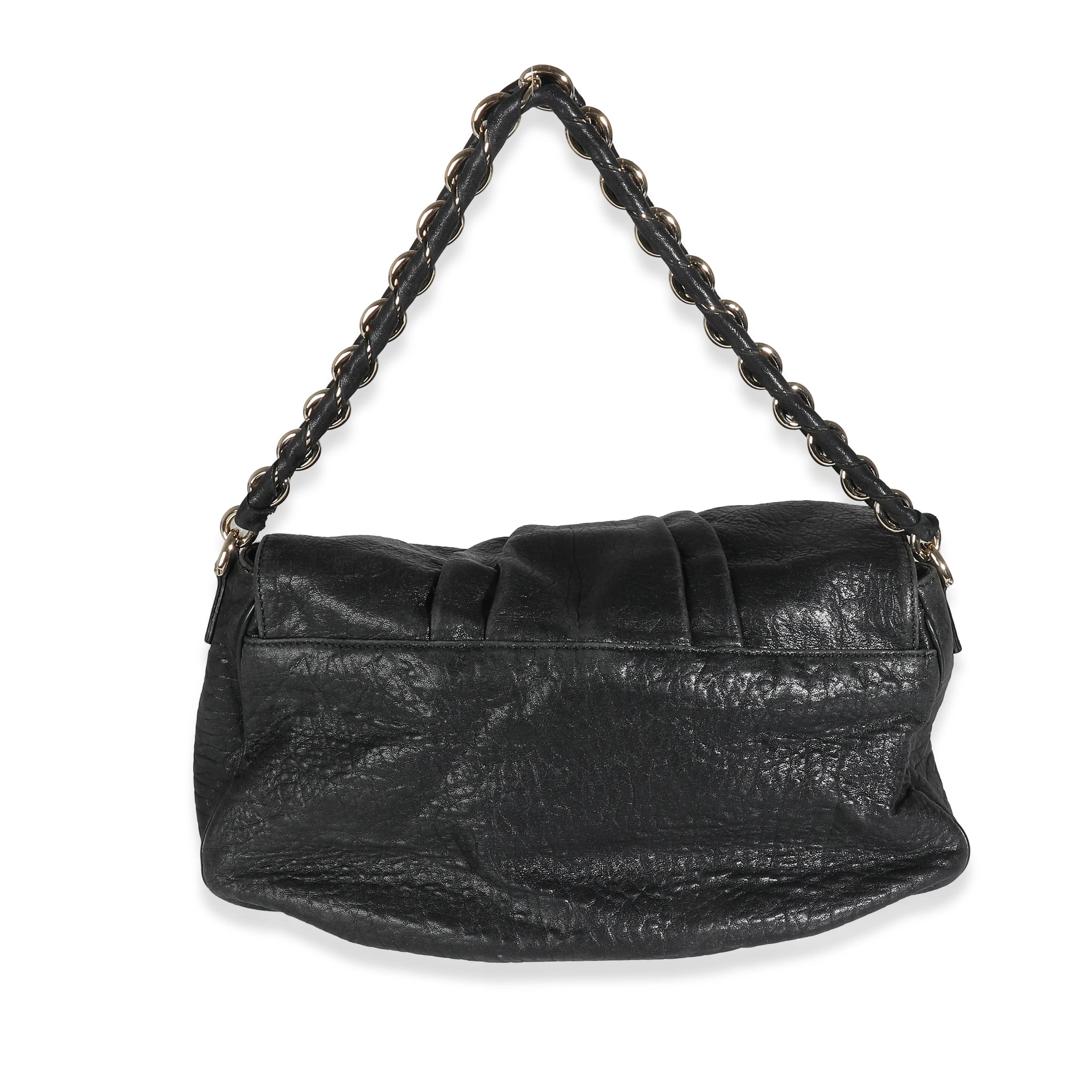 Fendi Fendi Black Crinkled Lambskin Mia Flap Bag