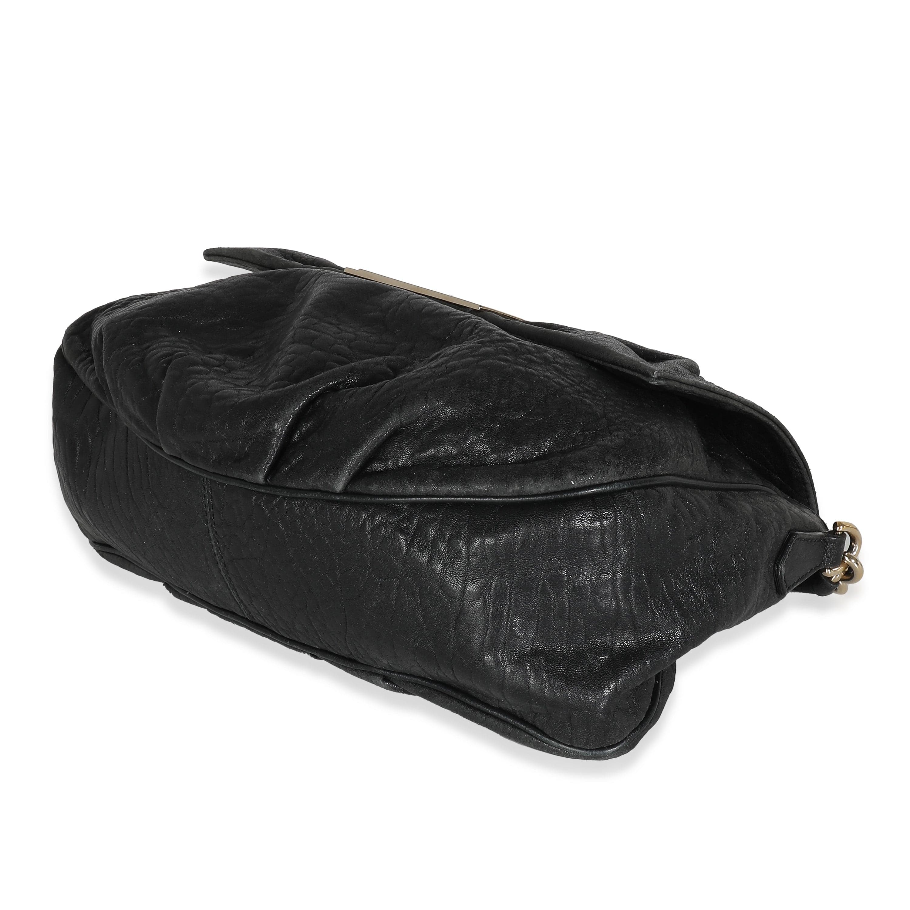 Fendi Fendi Black Crinkled Lambskin Mia Flap Bag