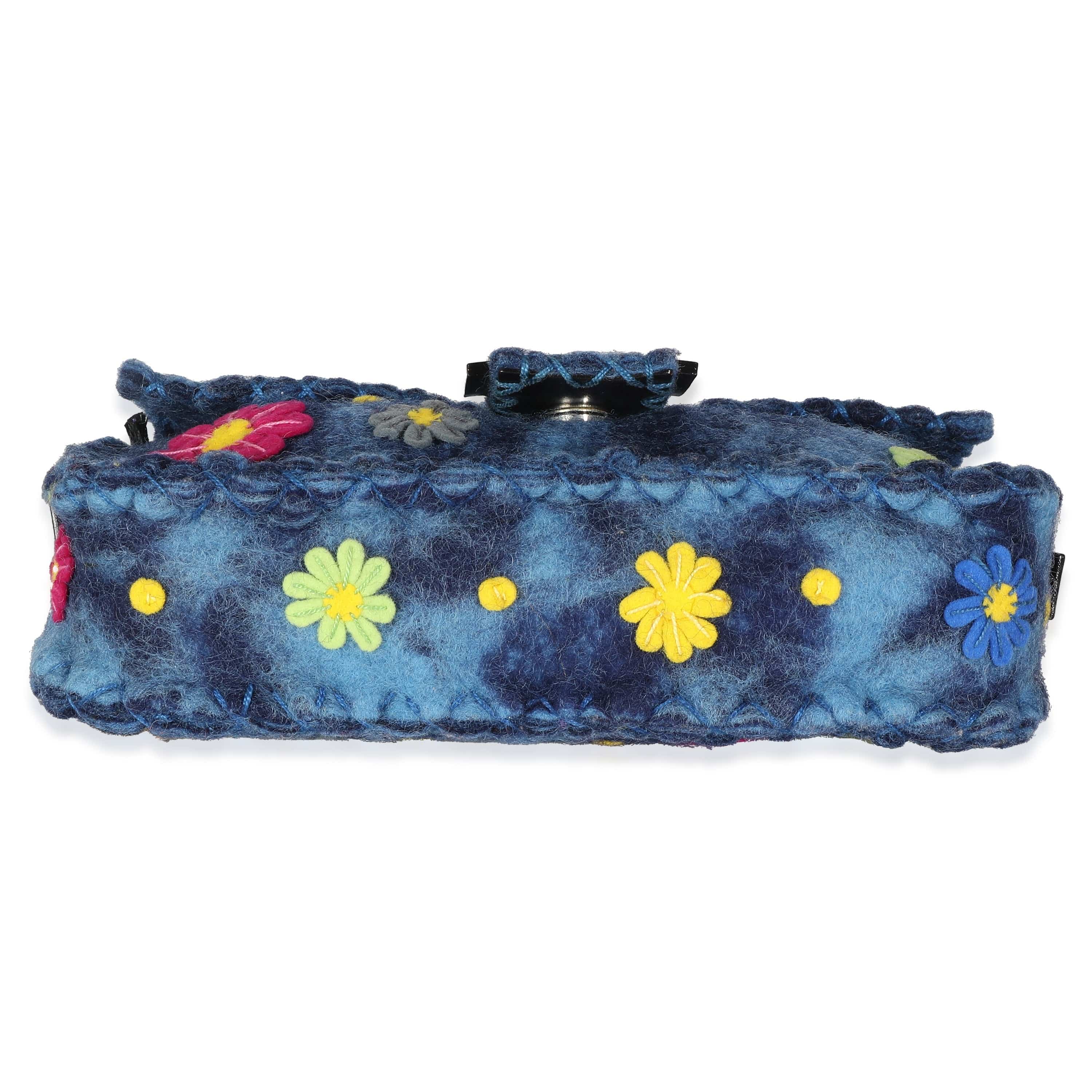 Fendi Fendi Blue Multicolor Wool Flower Baguette Bag