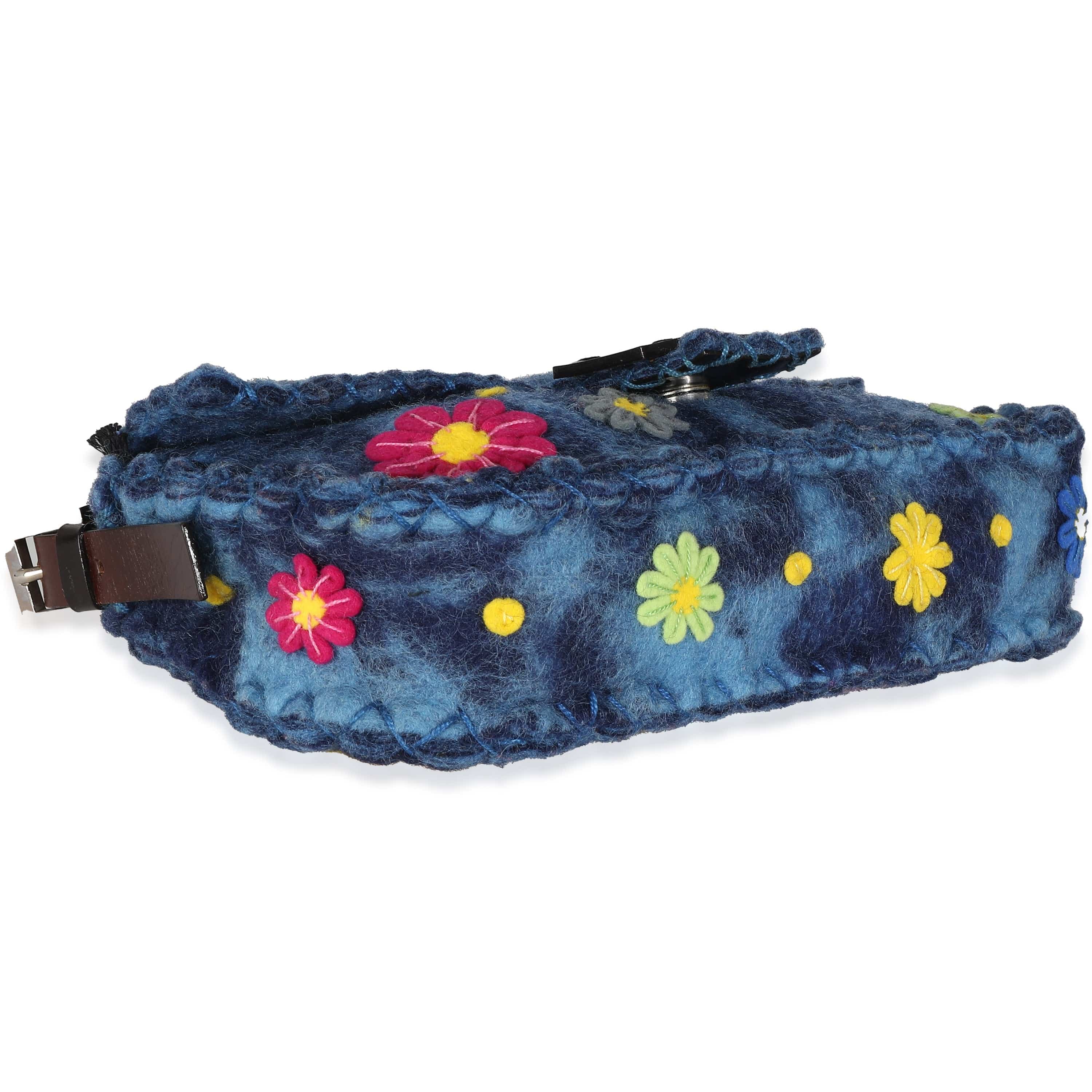 Fendi Fendi Blue Multicolor Wool Flower Baguette Bag