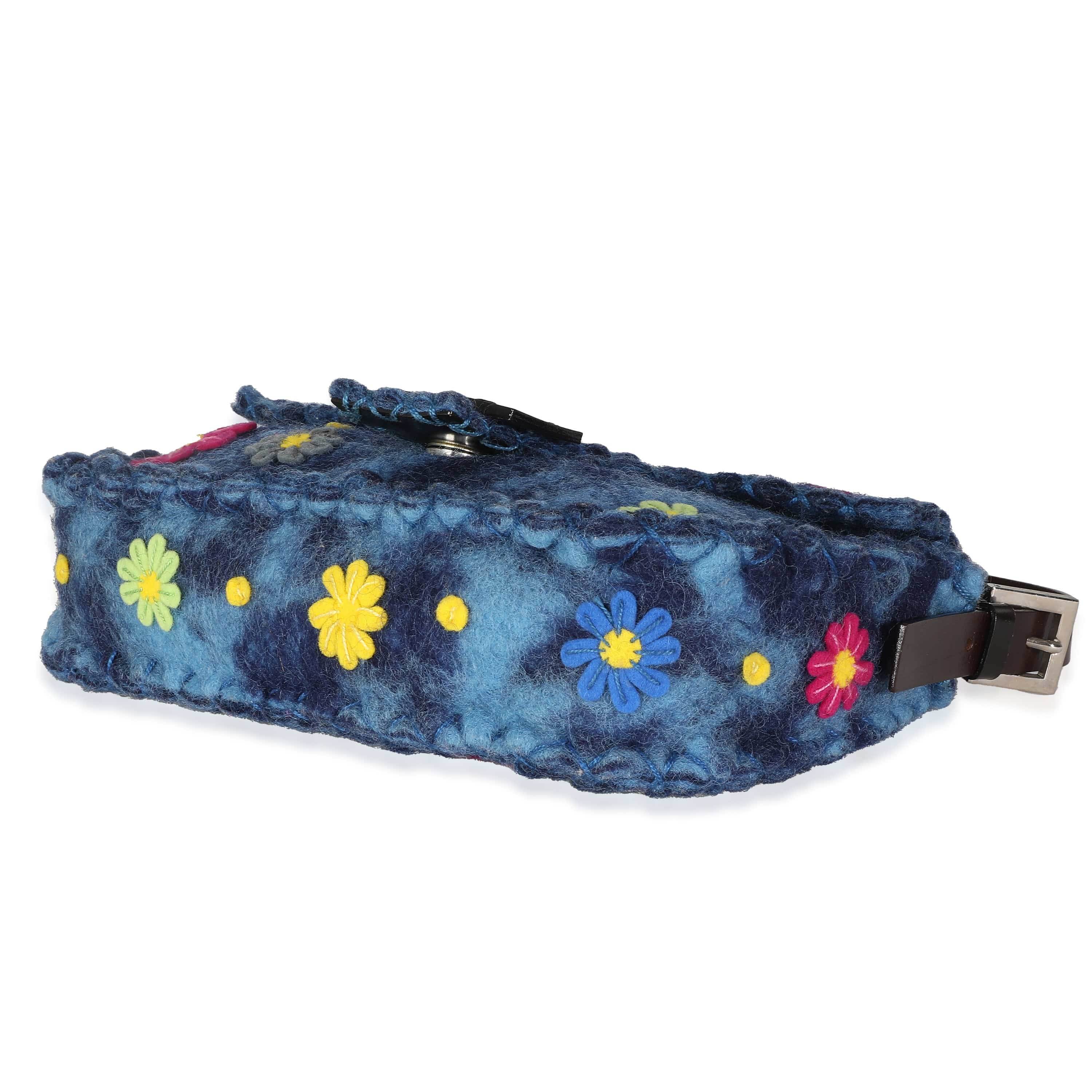 Fendi Fendi Blue Multicolor Wool Flower Baguette Bag