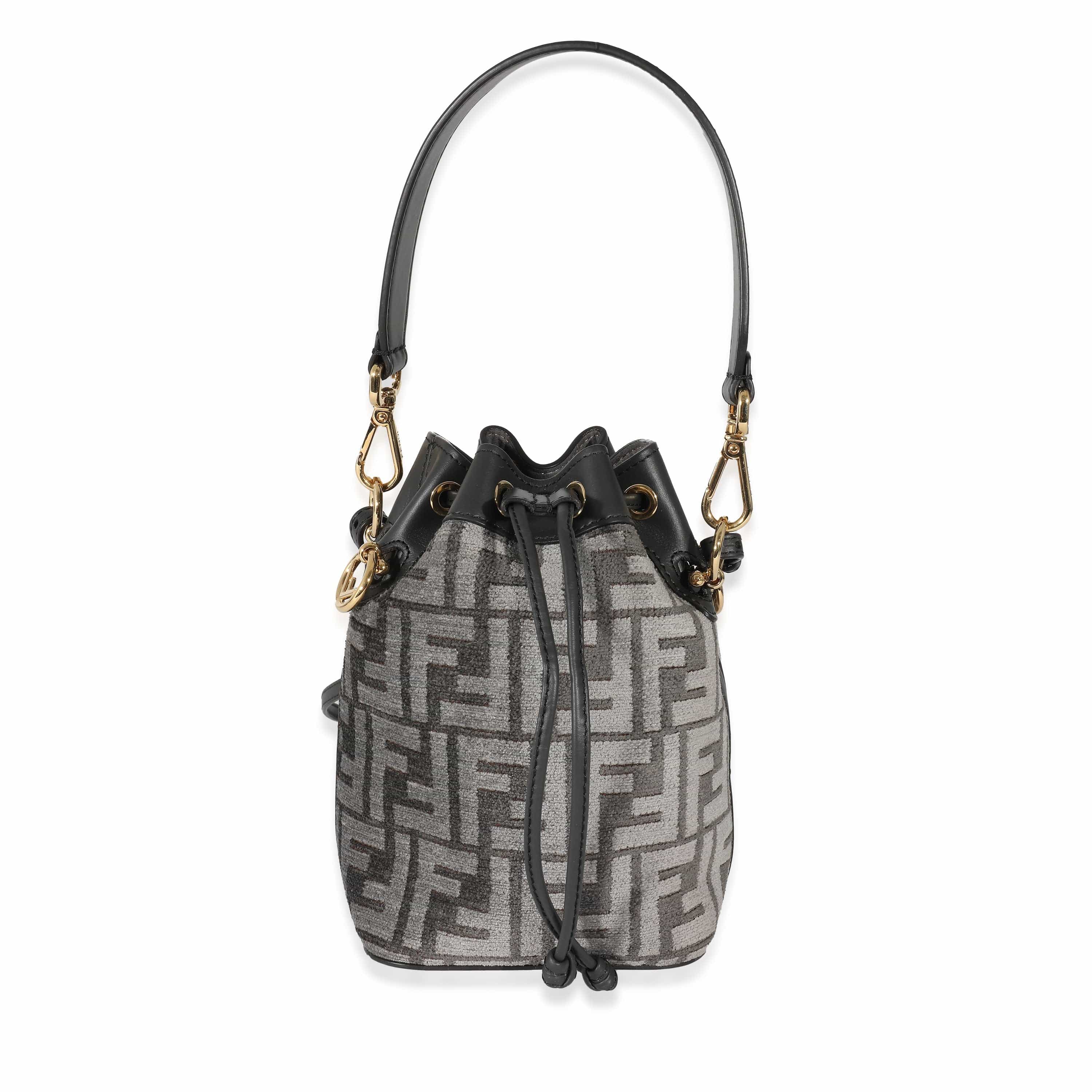 Fendi Fendi Grey Tapestry Fabric FF Mon Tresor Bucket Bag