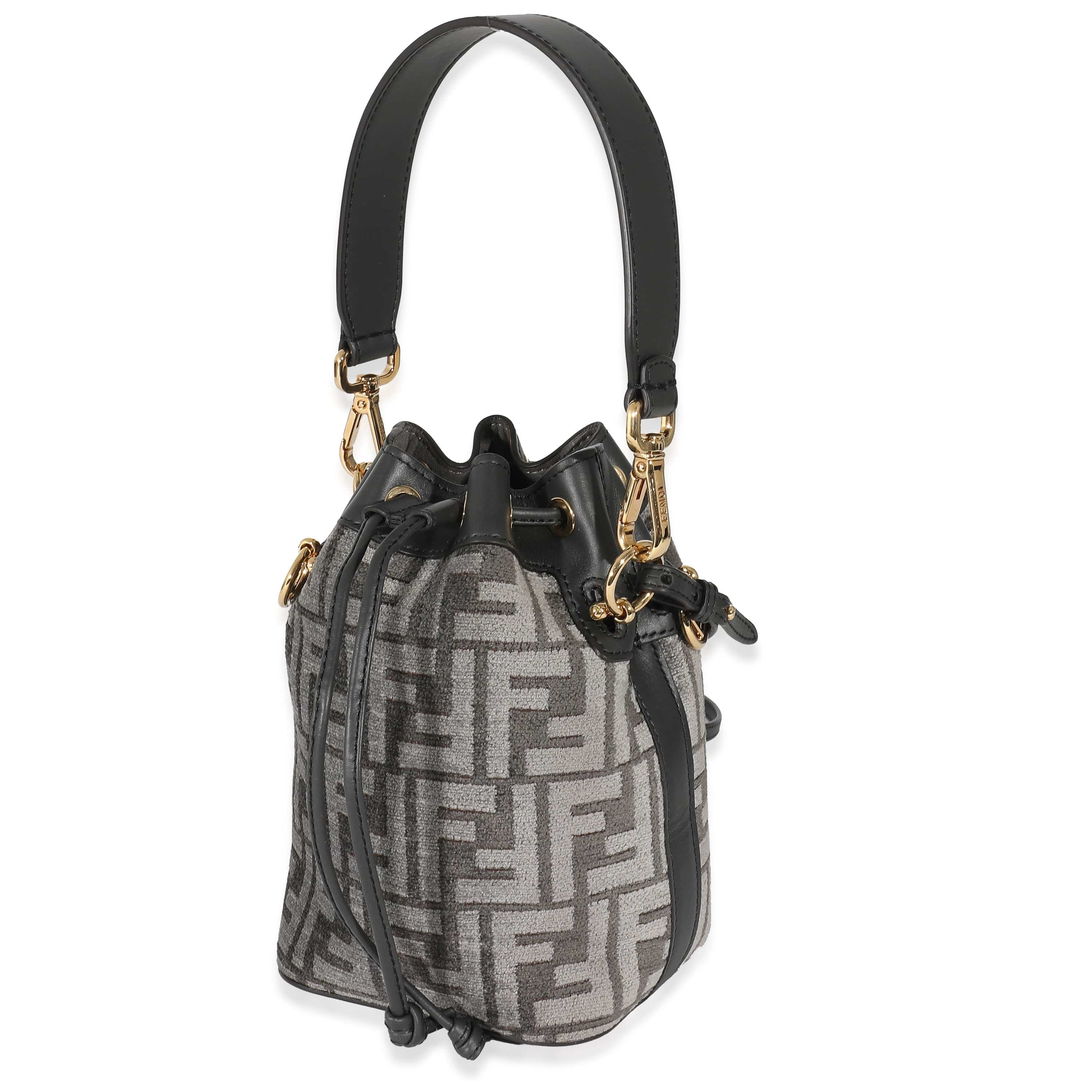 Fendi Fendi Grey Tapestry Fabric FF Mon Tresor Bucket Bag