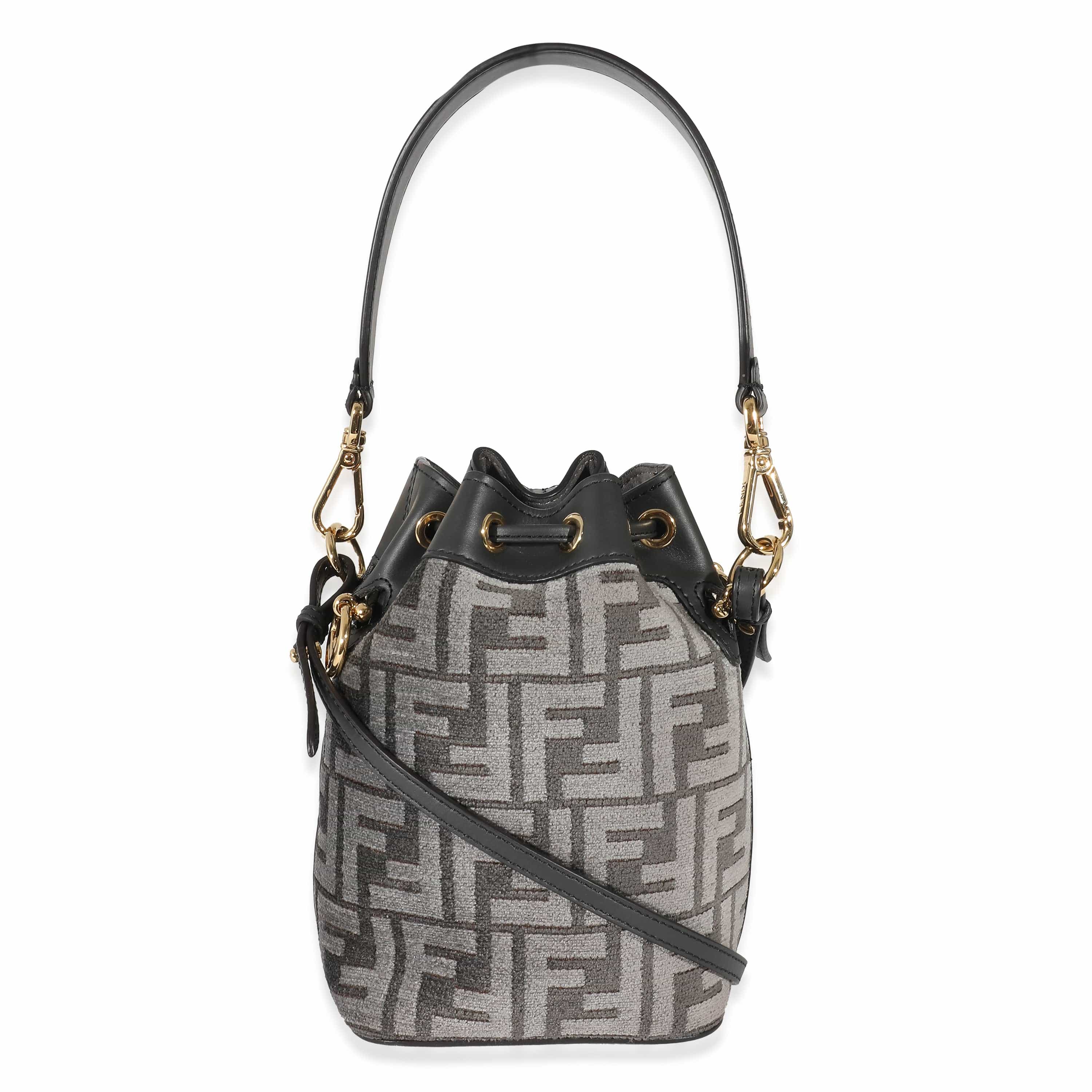 Fendi Fendi Grey Tapestry Fabric FF Mon Tresor Bucket Bag