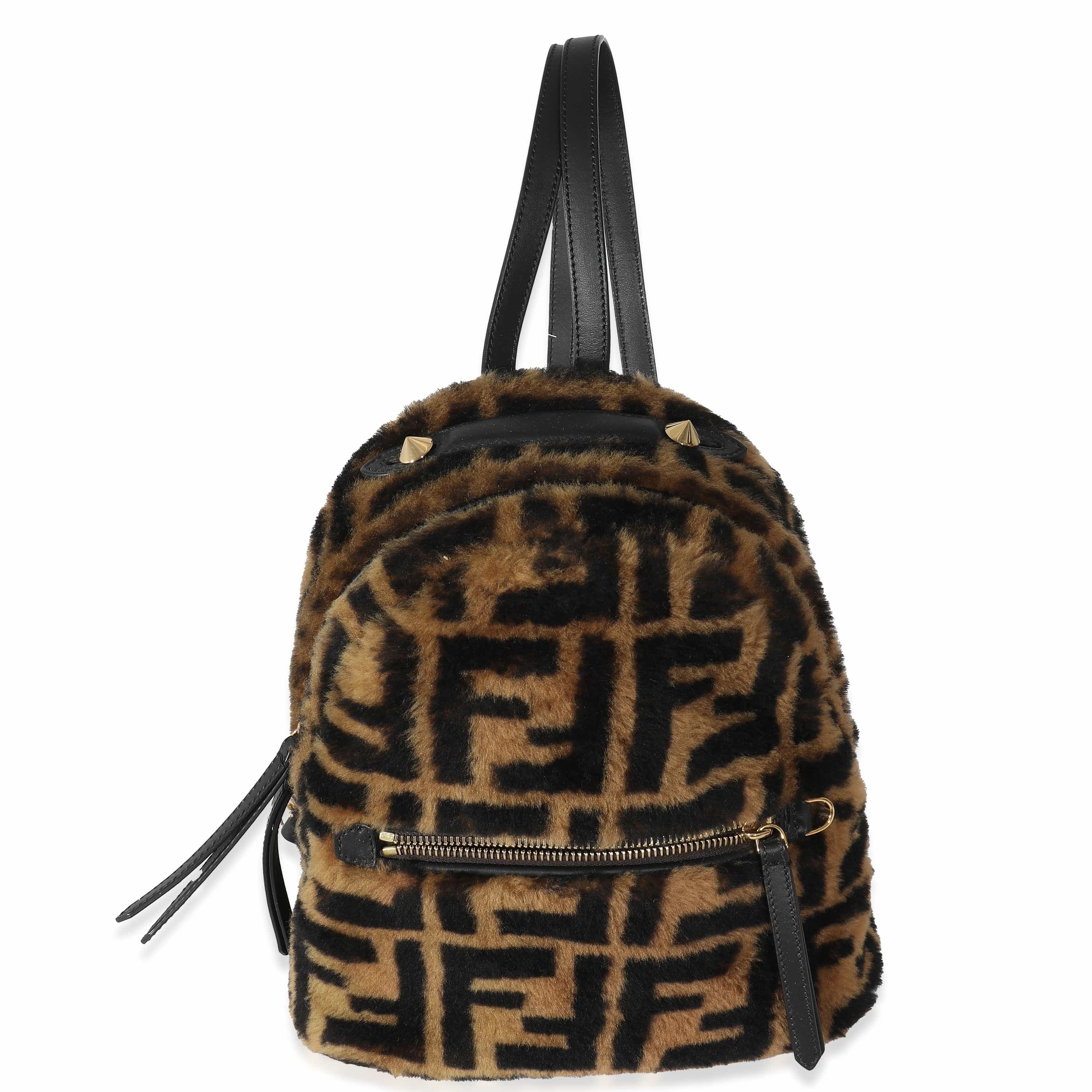 Fendi Fendi Tobacco Shearling Macro FF 1974 Mini Backpack