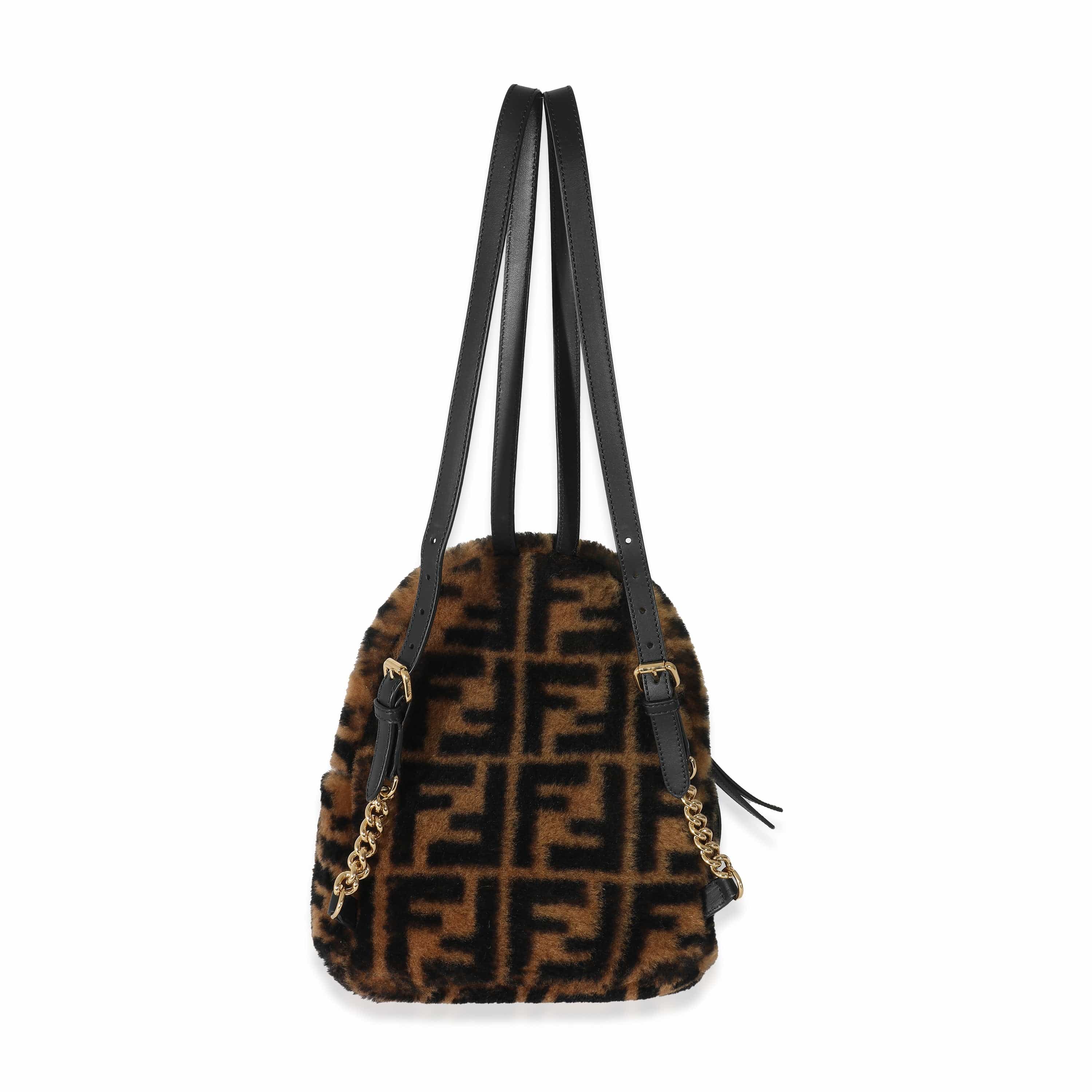 Fendi Fendi Tobacco Shearling Macro FF 1974 Mini Backpack