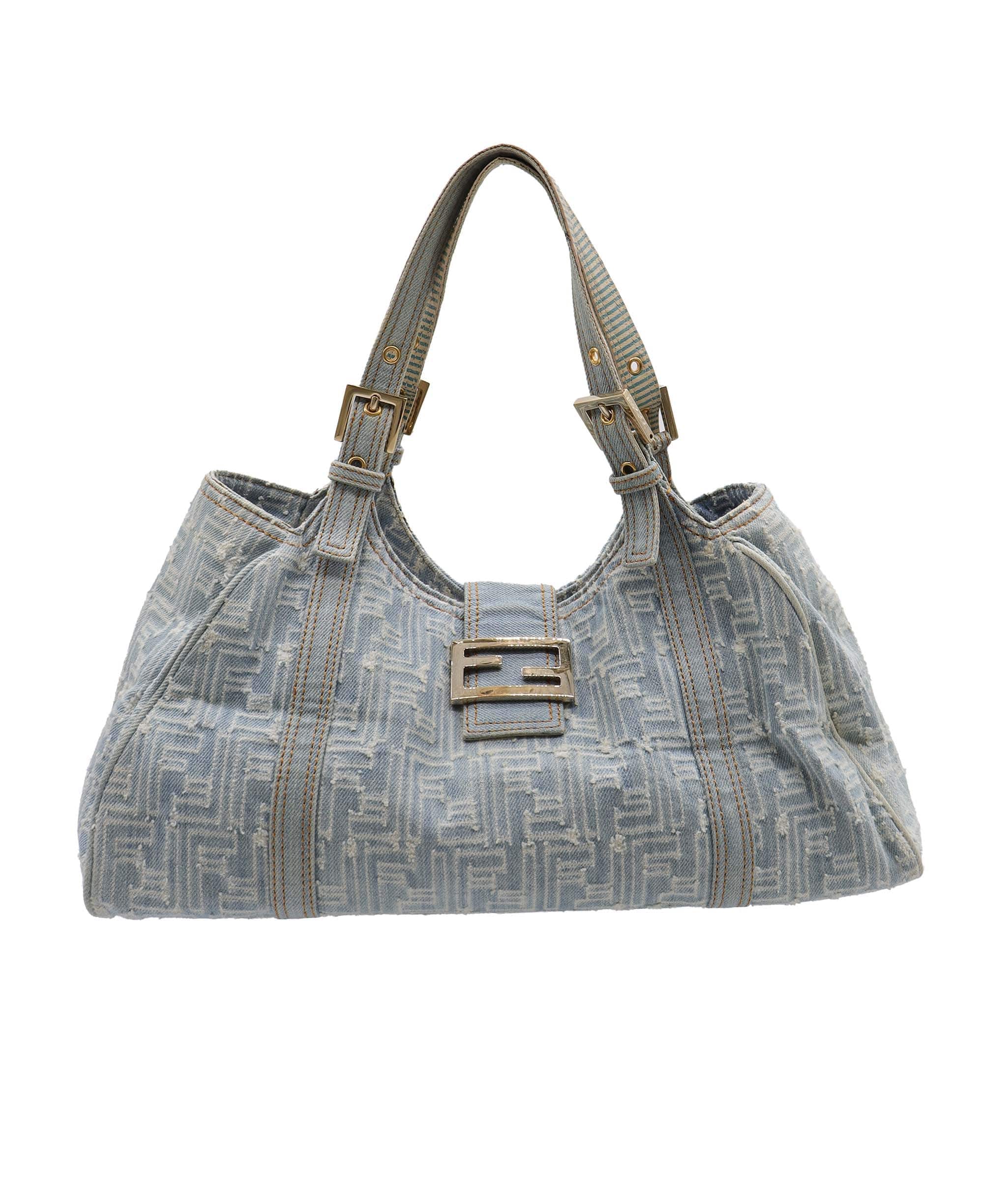 Fendi Fendi Zucca Denim Shoulder Bag Wash Blue DXBS1808