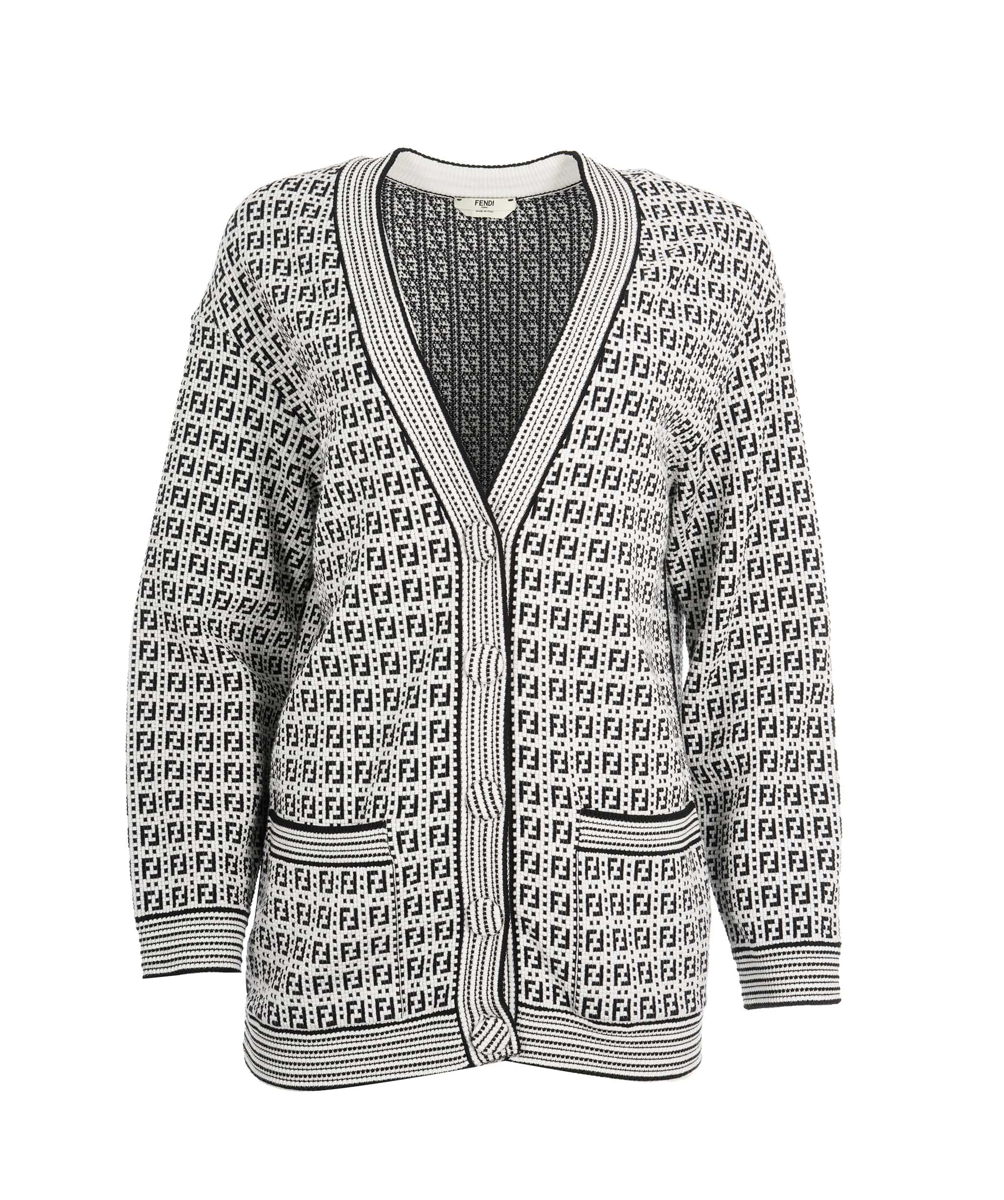 Fendi Fendi White and Black FF Cardigan M ALL0539